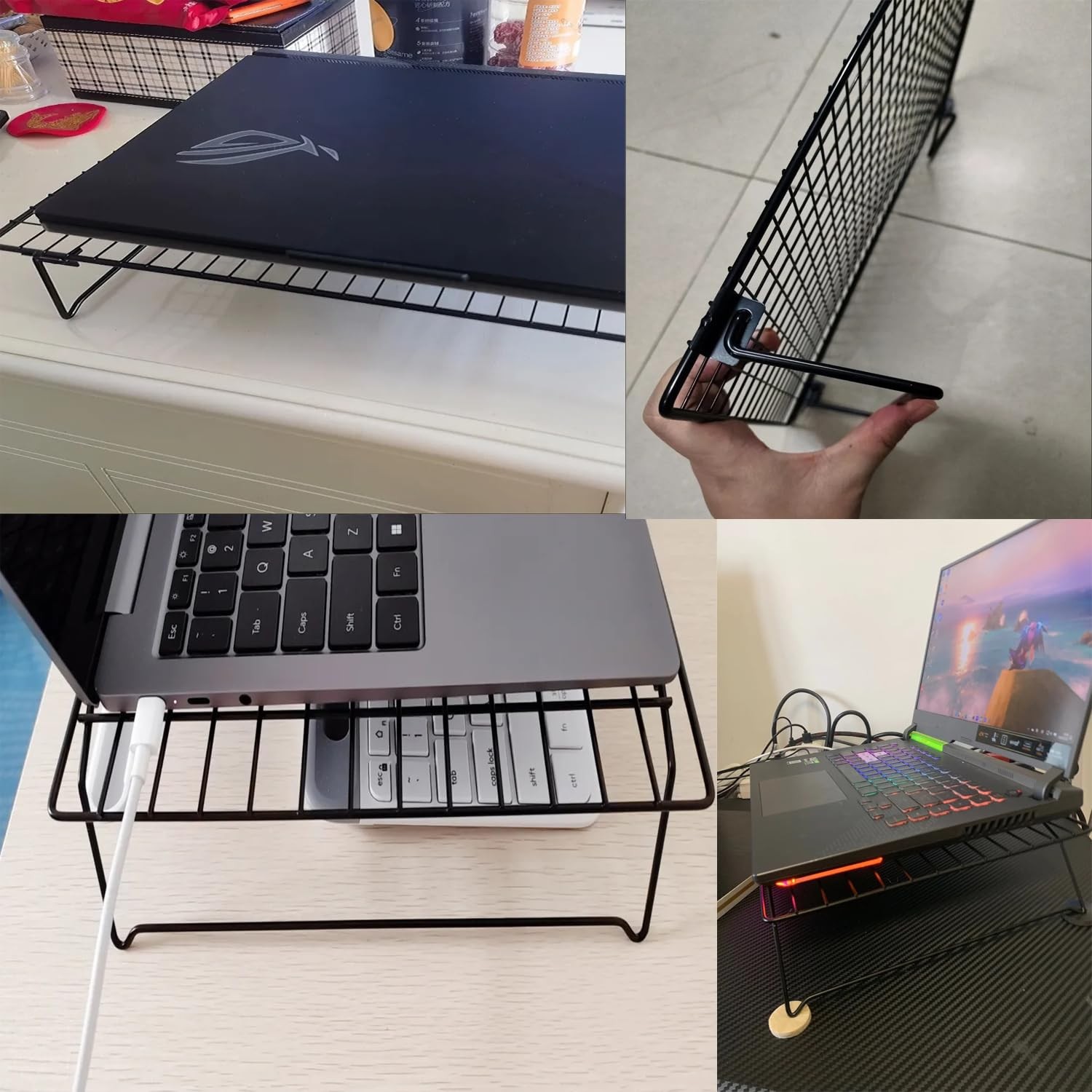 UtySty Laptop Stand Low Profile Metal Foldable Riser Holder Black