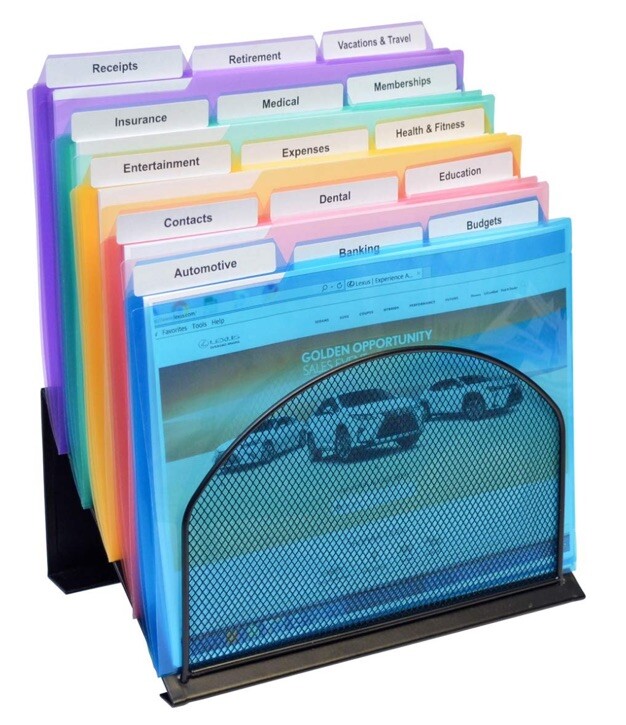5-Slot Inclined Wire Mesh Desktop Organizer StepUp File Desk Rack W/ PocketFiles