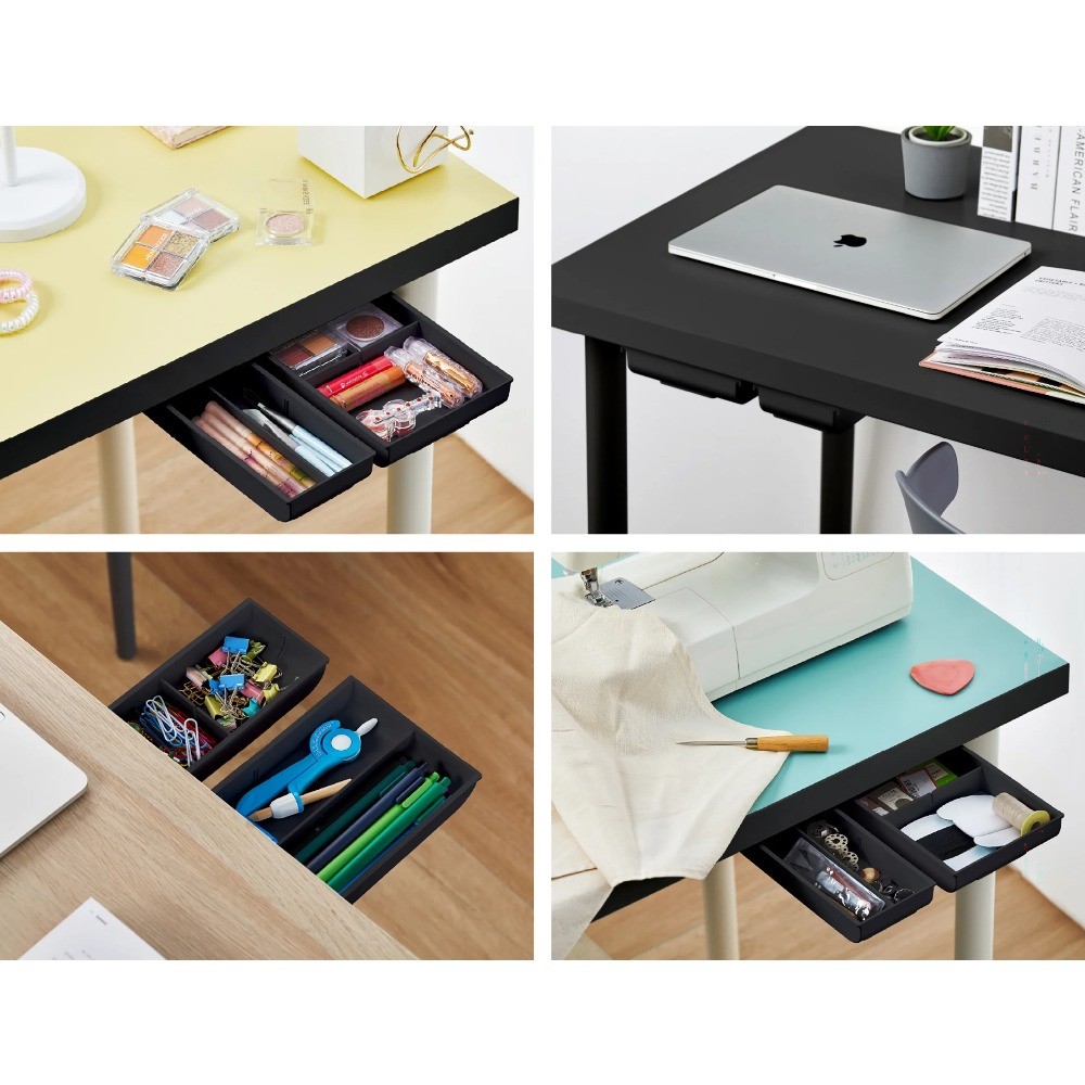 Desk Drawer for Organization, Self-Adhesive Under Desk Storage, Black, Pack of 2