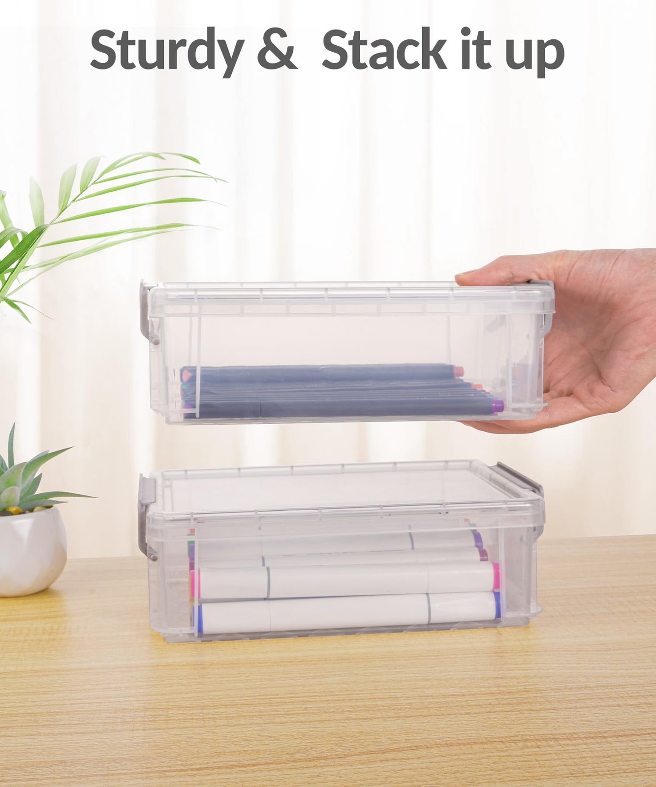 6 Pack Extra Large Pencil Box, Plastic Pencil Case Crayon Box, Clear Marker O…