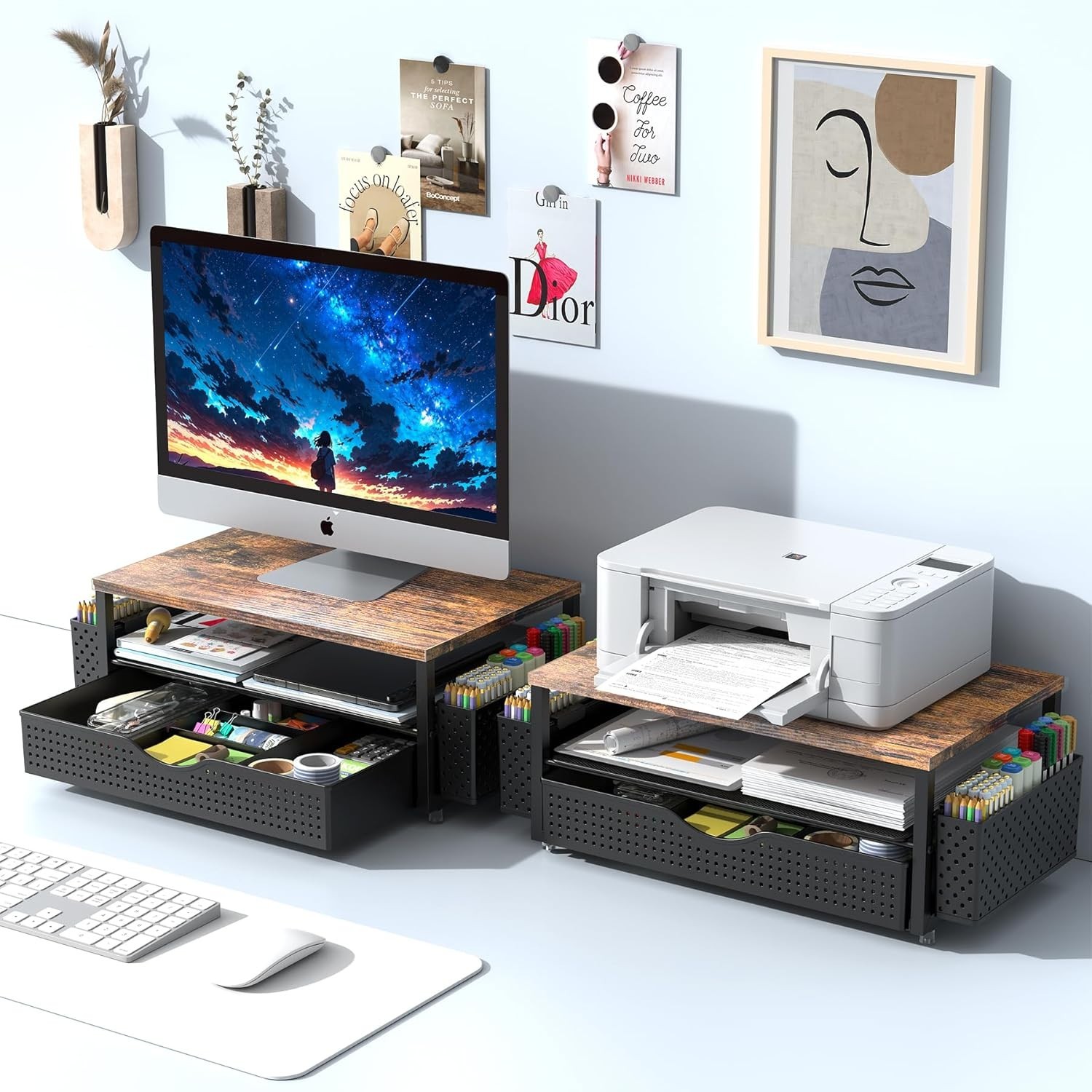 Ergonomic Computer Monitor Stand Riser & Stylish Desk Organizer with Drawer