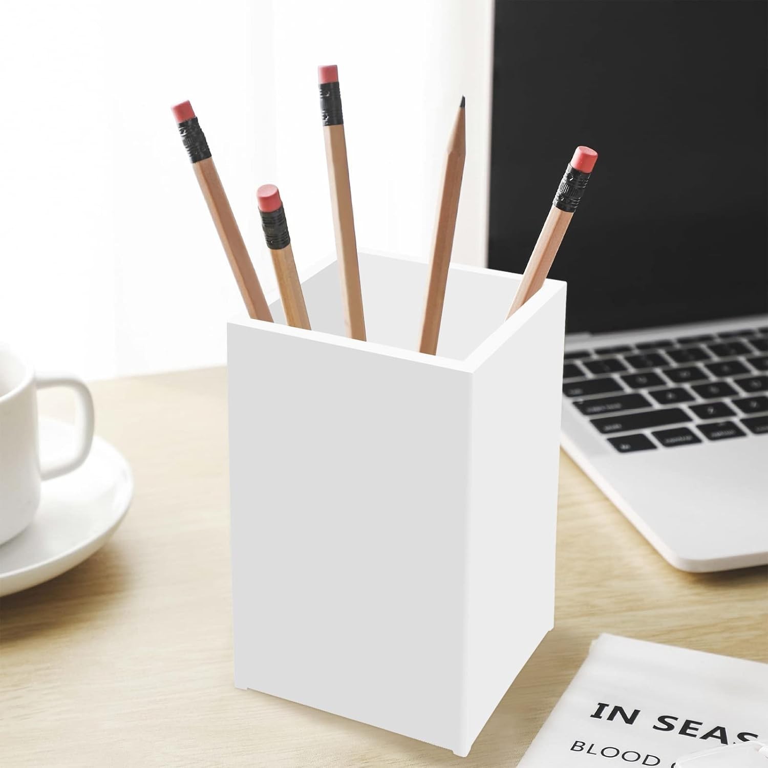 White Acrylic Pencil Pen Holder Cup 2 Pack,Desk Accessories Holder,Makeup Bru…