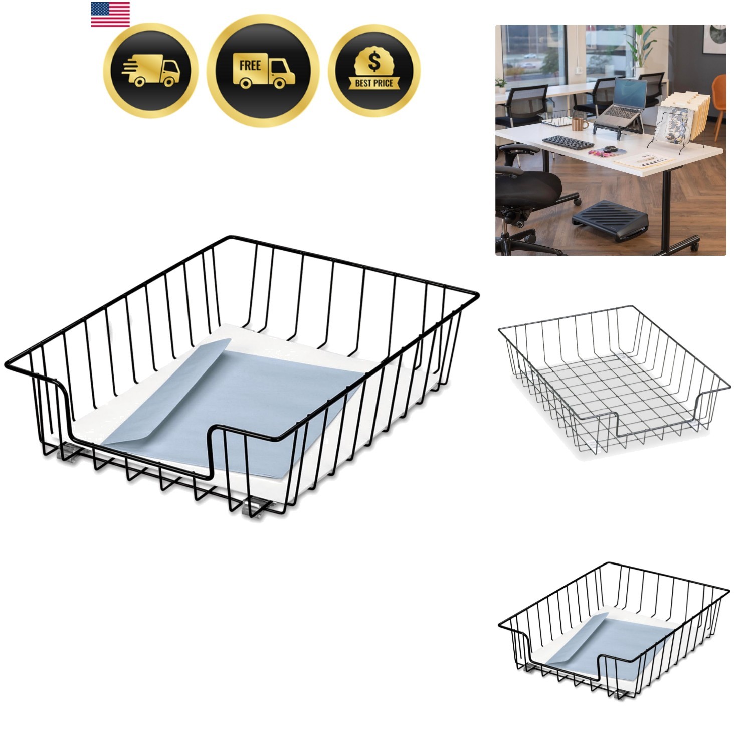 Workstation 3″ Letter Desk Tray Organizer, Wire, Black 60112