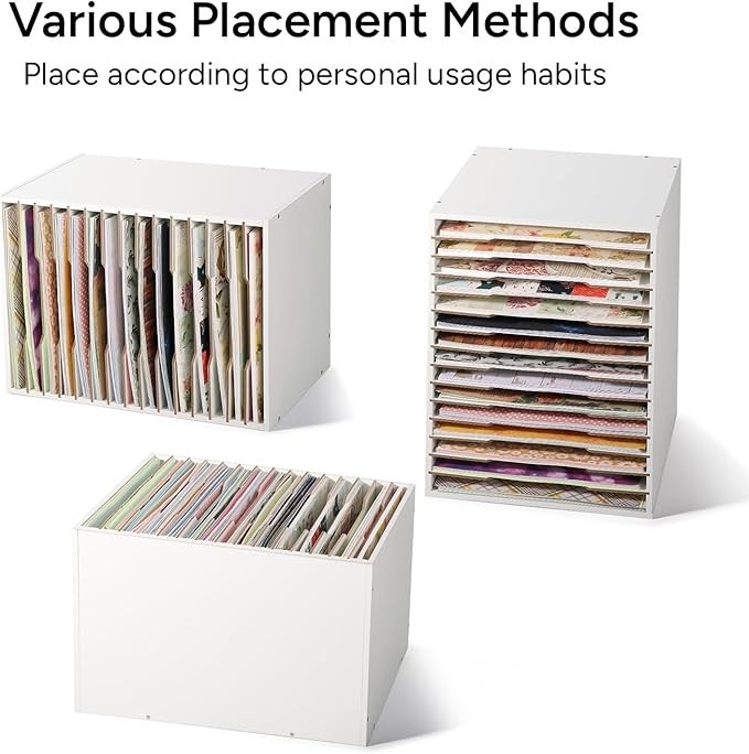 15 Slot Paper Organizer Storage, Wood Adjustable Shelves Paper Storage Shelf wit
