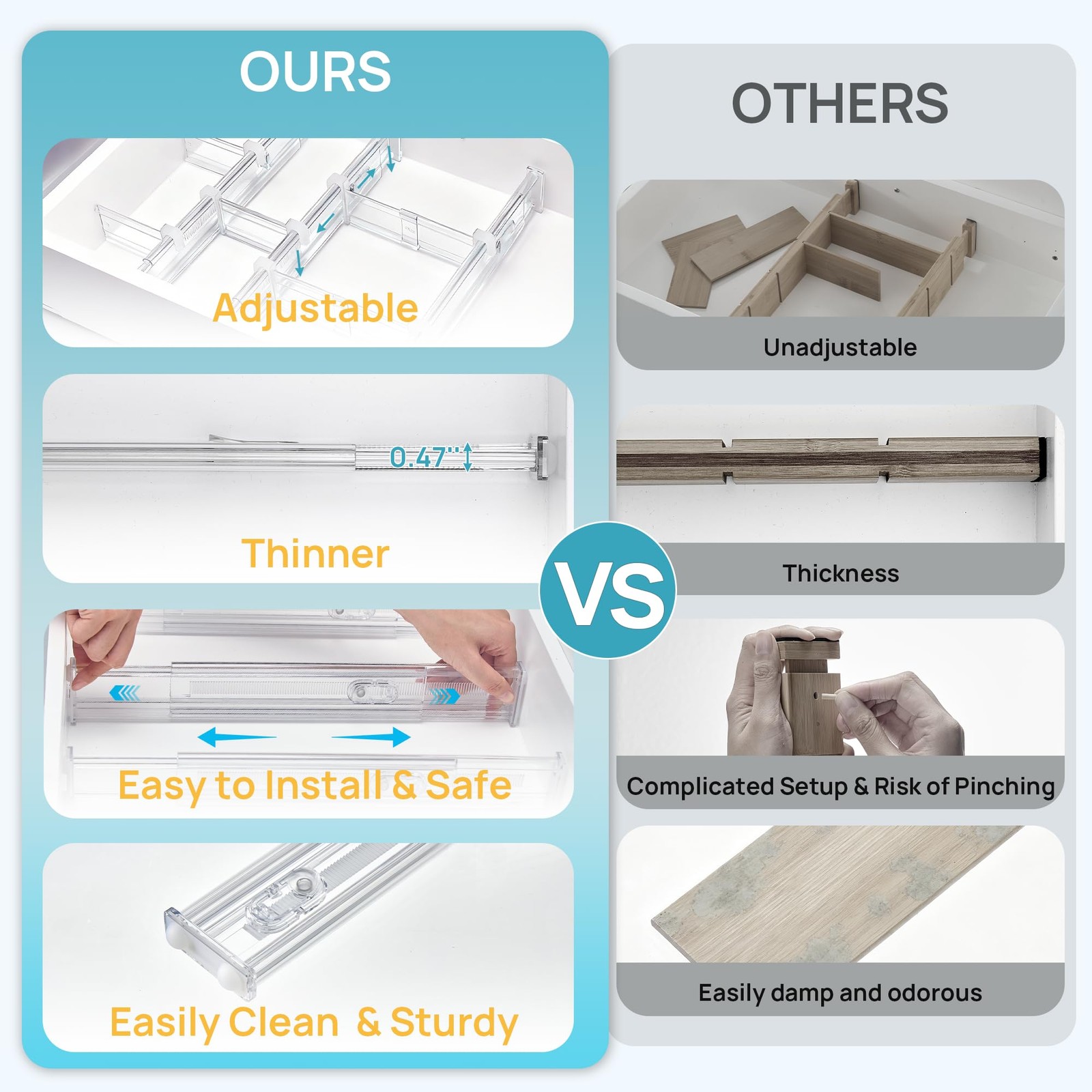 Vtopmart 2.36” Drawer Dividers with Short-2.36″ Inserts, Clear