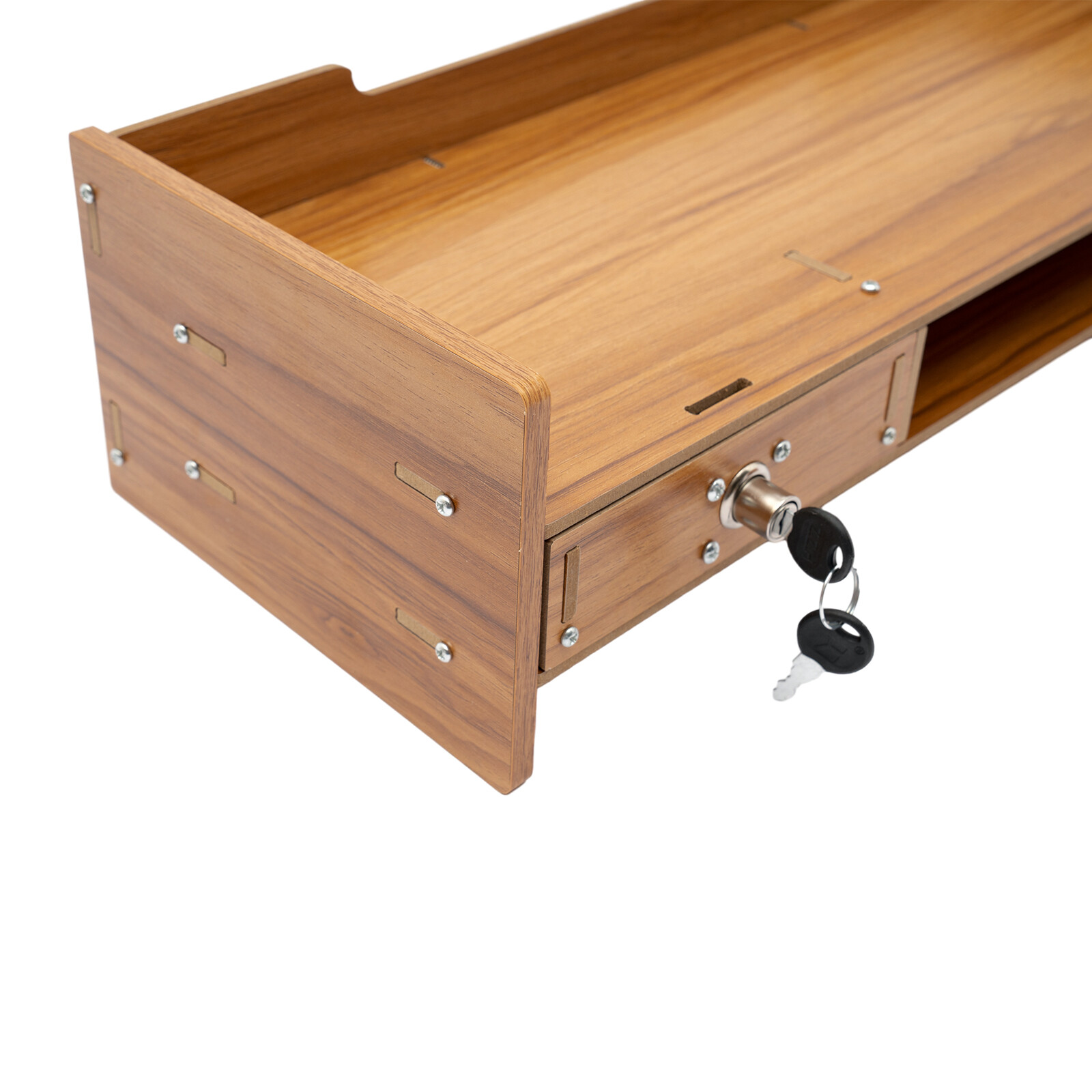 Wood Monitor Stand Riser Computer Laptop Desktop Organizer With Drawers & Lock