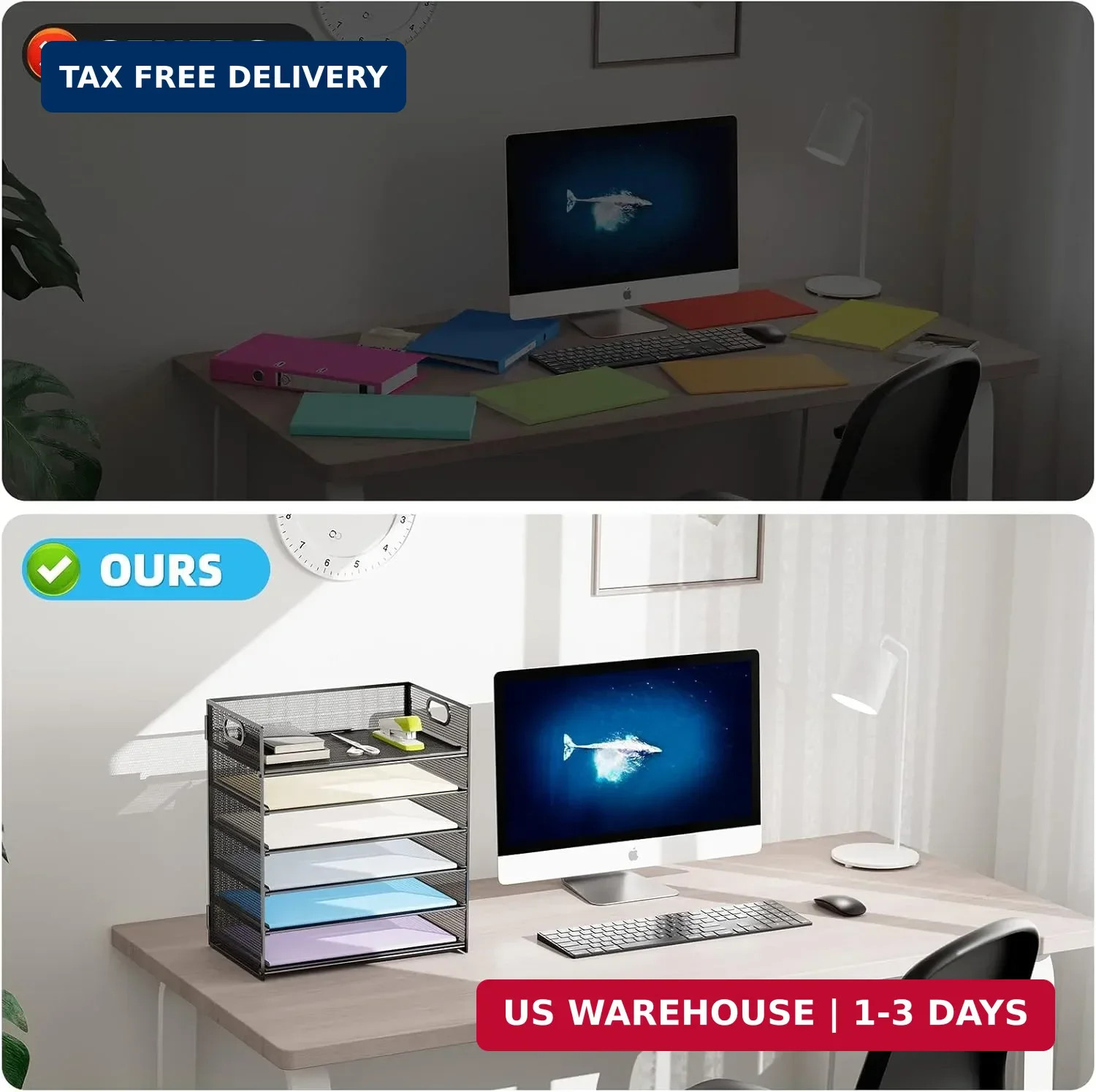 Marbrasse 6 Tier Paper Organizer Letter Tray – Mesh Desk File Organizer with Han