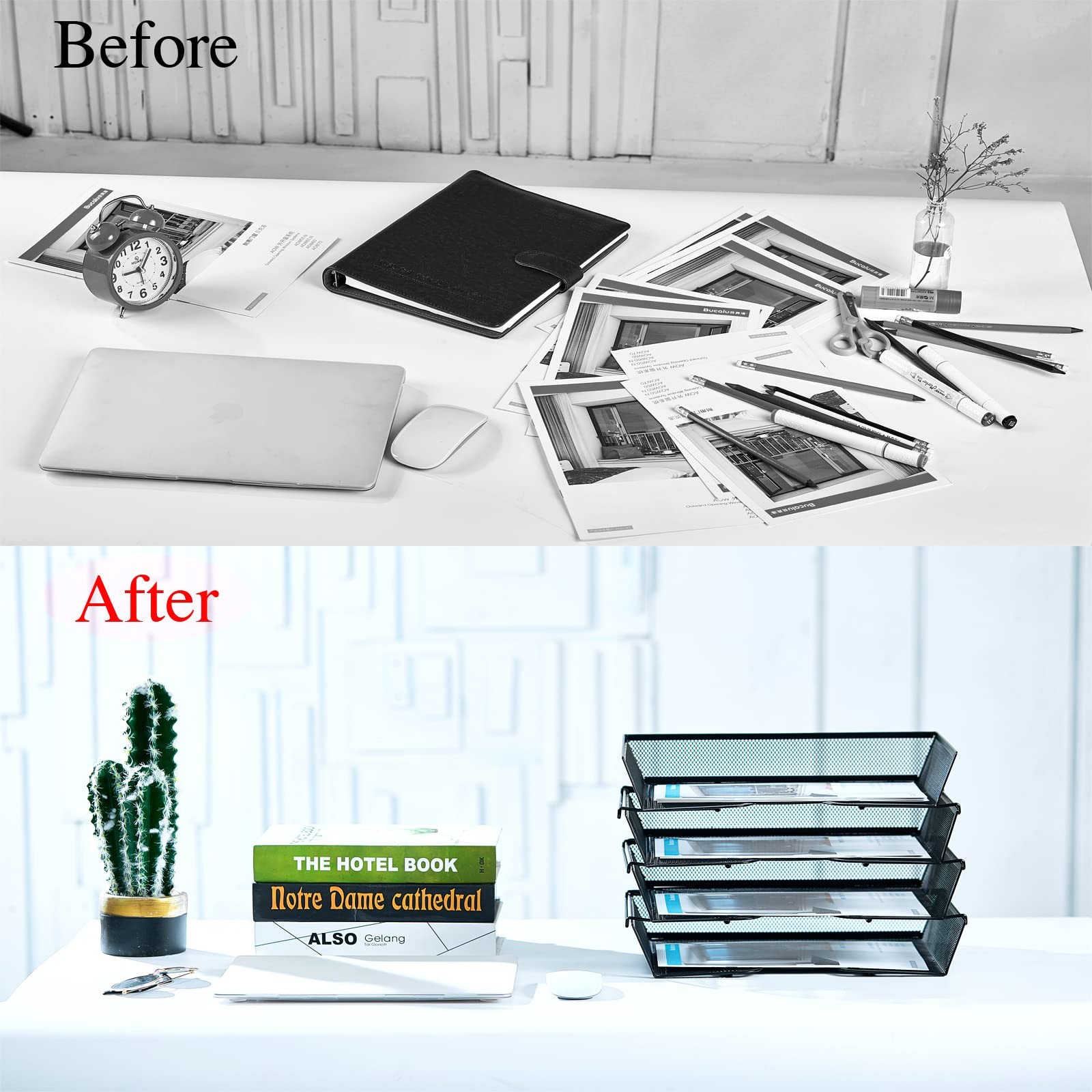 4 Tier Metal Mesh Desk Organizer-Stackable Paper Tray for Home, Office,School…