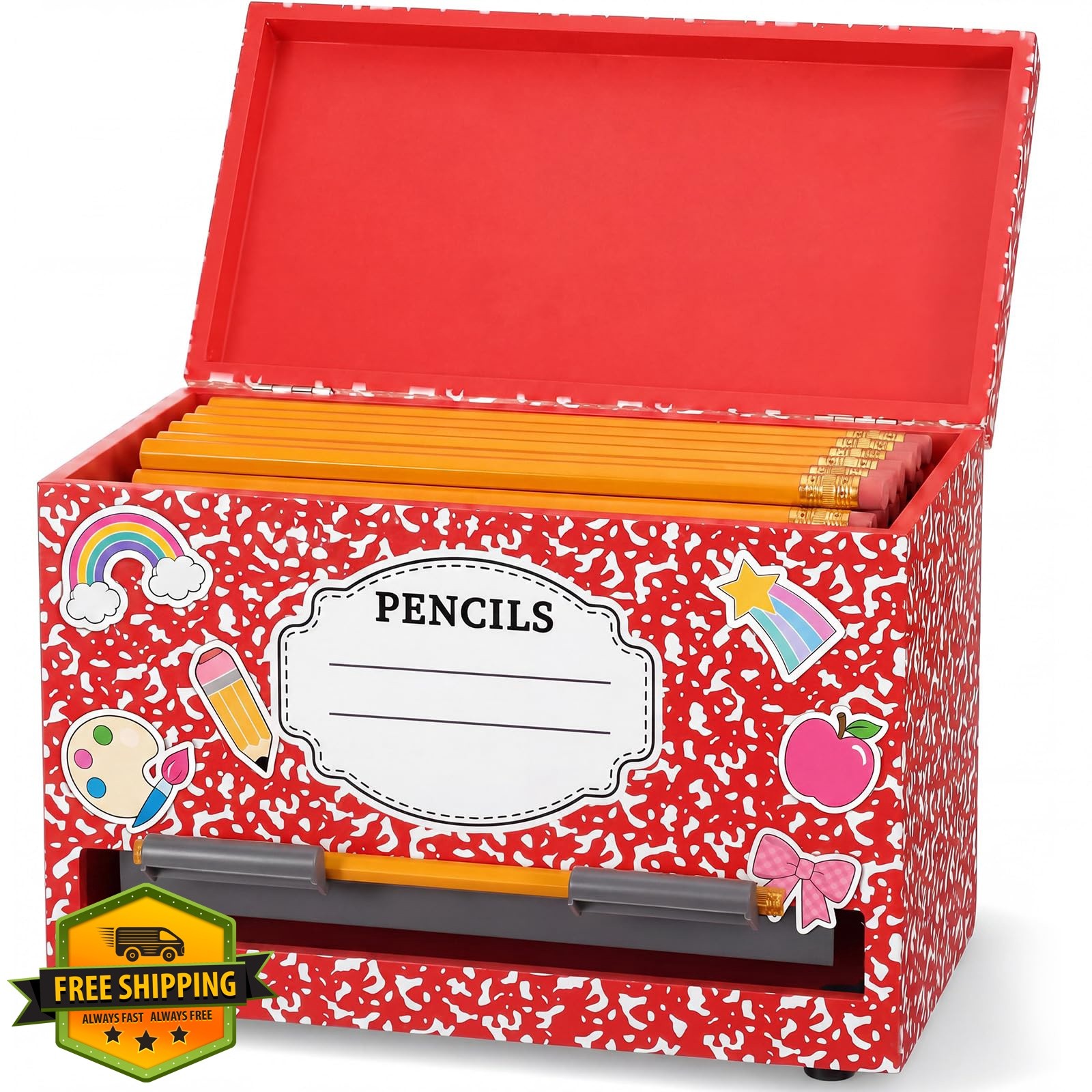 Yalikop 1 Red Wooden Pencil Dispenser Notebook