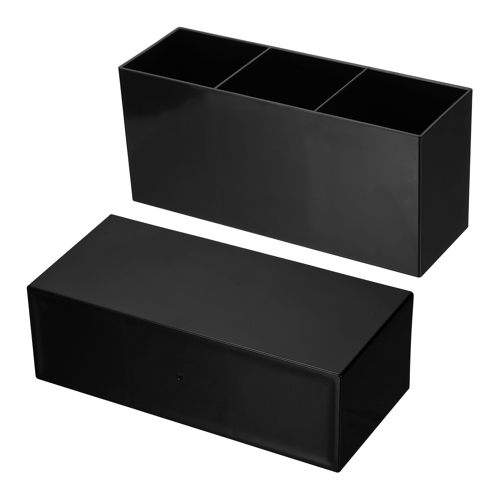 3 Compartments Pen Holder Black Office Clear Acrylic , 1Pcs