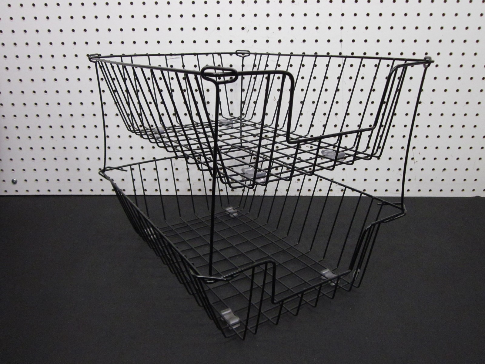LOT of 2 – BLACK DEEP Industrial Metal Wire In-Out Letter Size Desk Tray Baskets