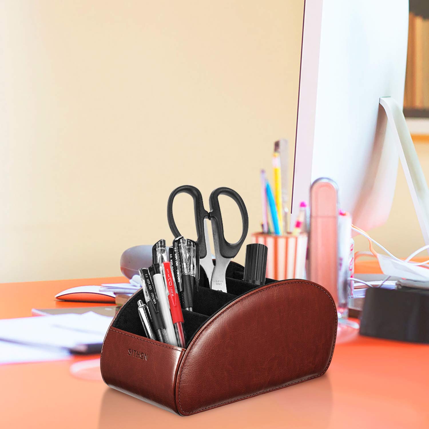 Remote Control Holder with 5 Compartments – [Upgrade Version] PU Leather Remo…