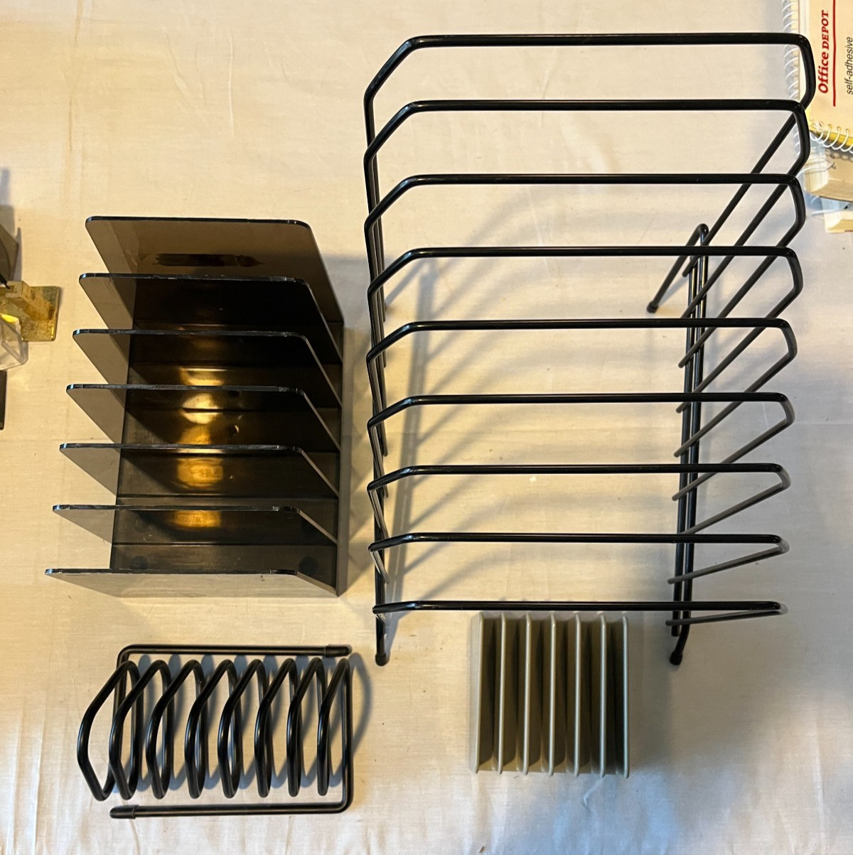 Lot 4 Mail Folder File Tablletop Desk Organizers Plastic Metal Black/Smoke/Beige