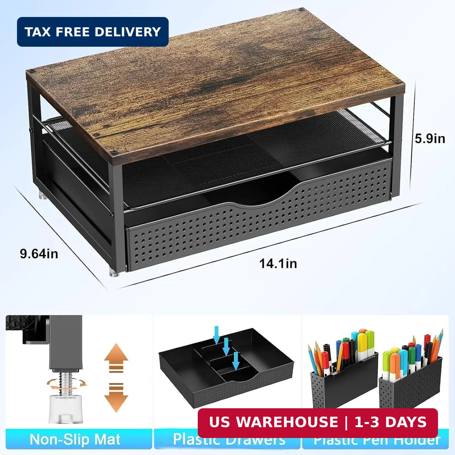 gianotter Desk Organizers and Accessories, Monitor Stand with Drawer and 2 Pen H