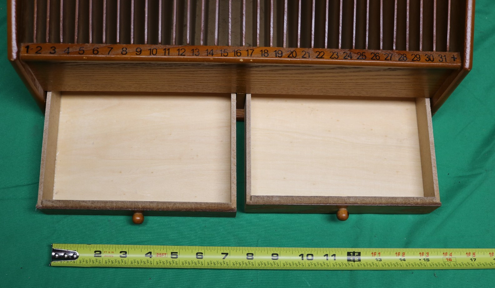 VTG 31 Day Wooden Monthly Bill Letter Mail Sorter Organizer Desk Top w/Drawers