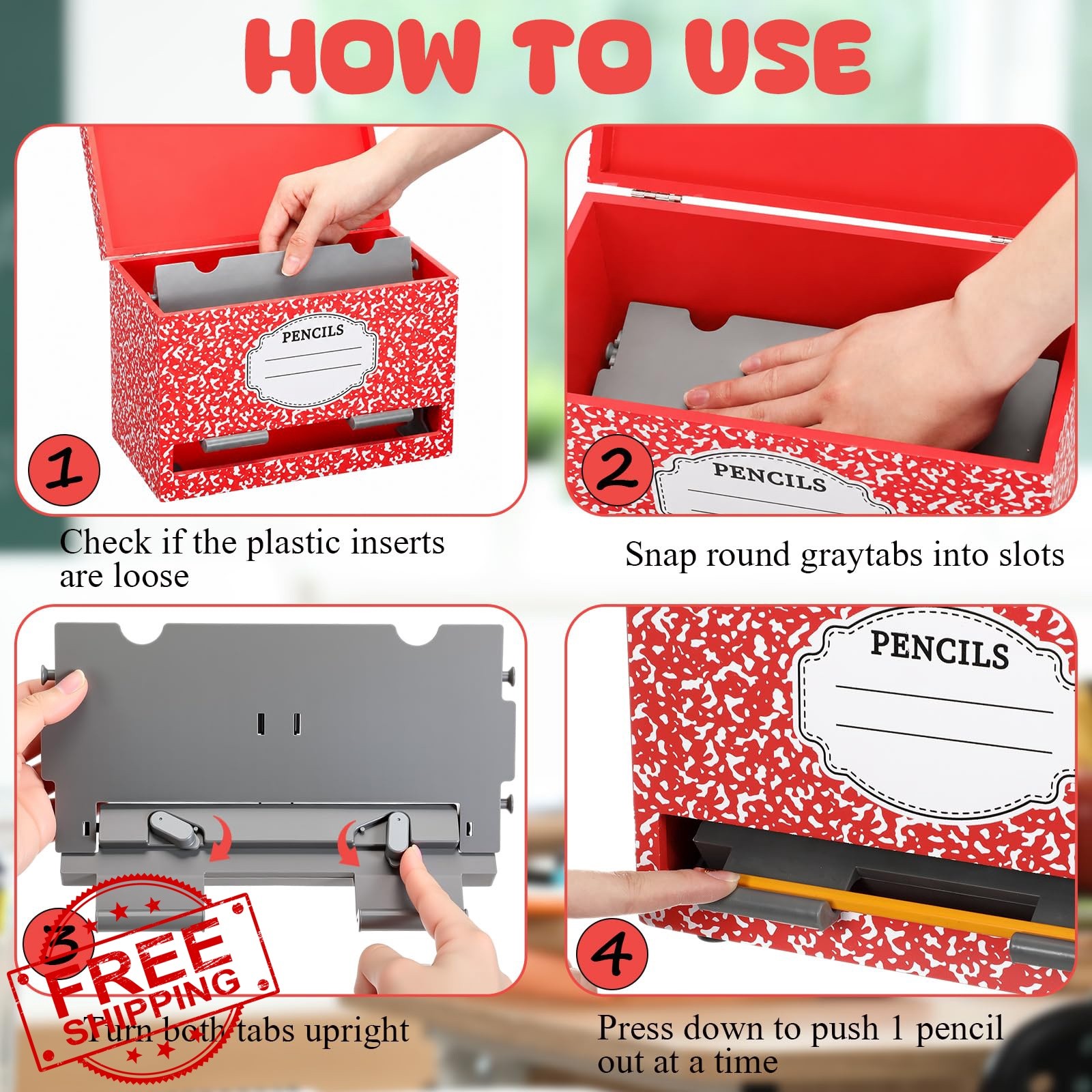 Yalikop 1 Red Wooden Pencil Dispenser Notebook