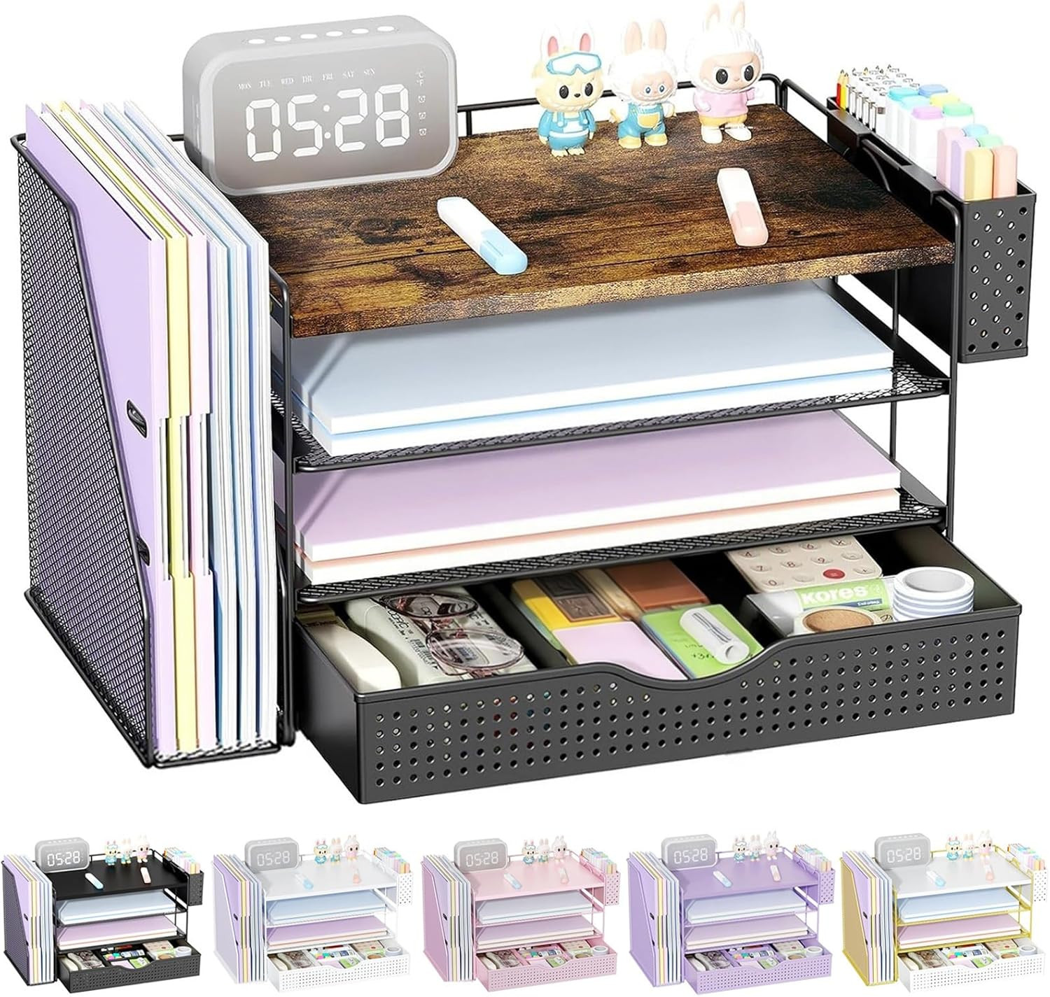 Wood Desk Organizers and Accessories with File Sorters, 4-Tier Desk Accessories