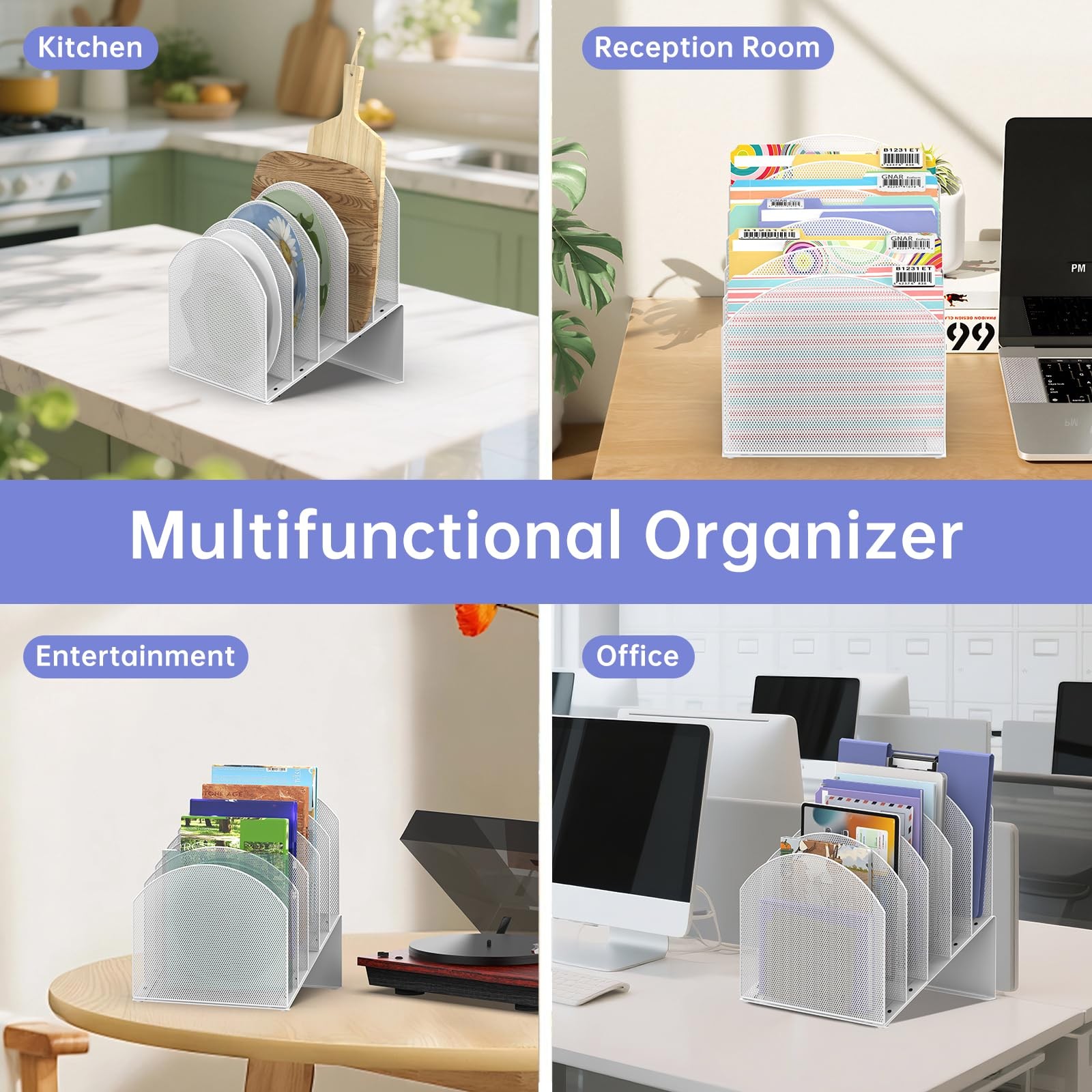5Section Desk File Organizer Vertical Metal Mesh Mail Folder Holder White