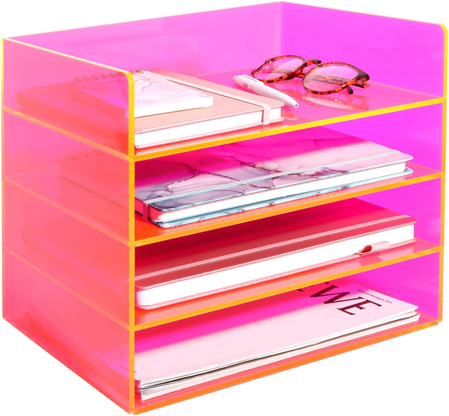 Acrylic File Organizer for Desk 4 Tiered Stackable Letter Tray Office Paper Stor