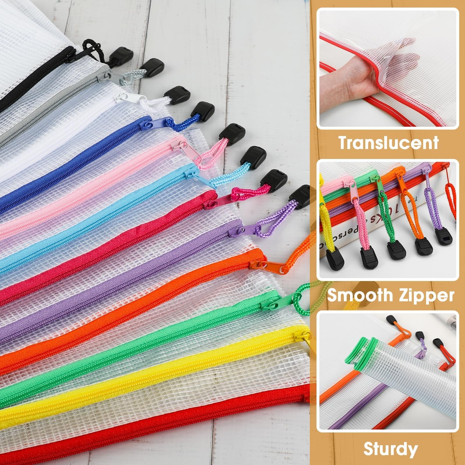 36 PCS A4 A5 A6 Mesh Zipper Pouch Bags 12 Colors Storage Office Supplies
