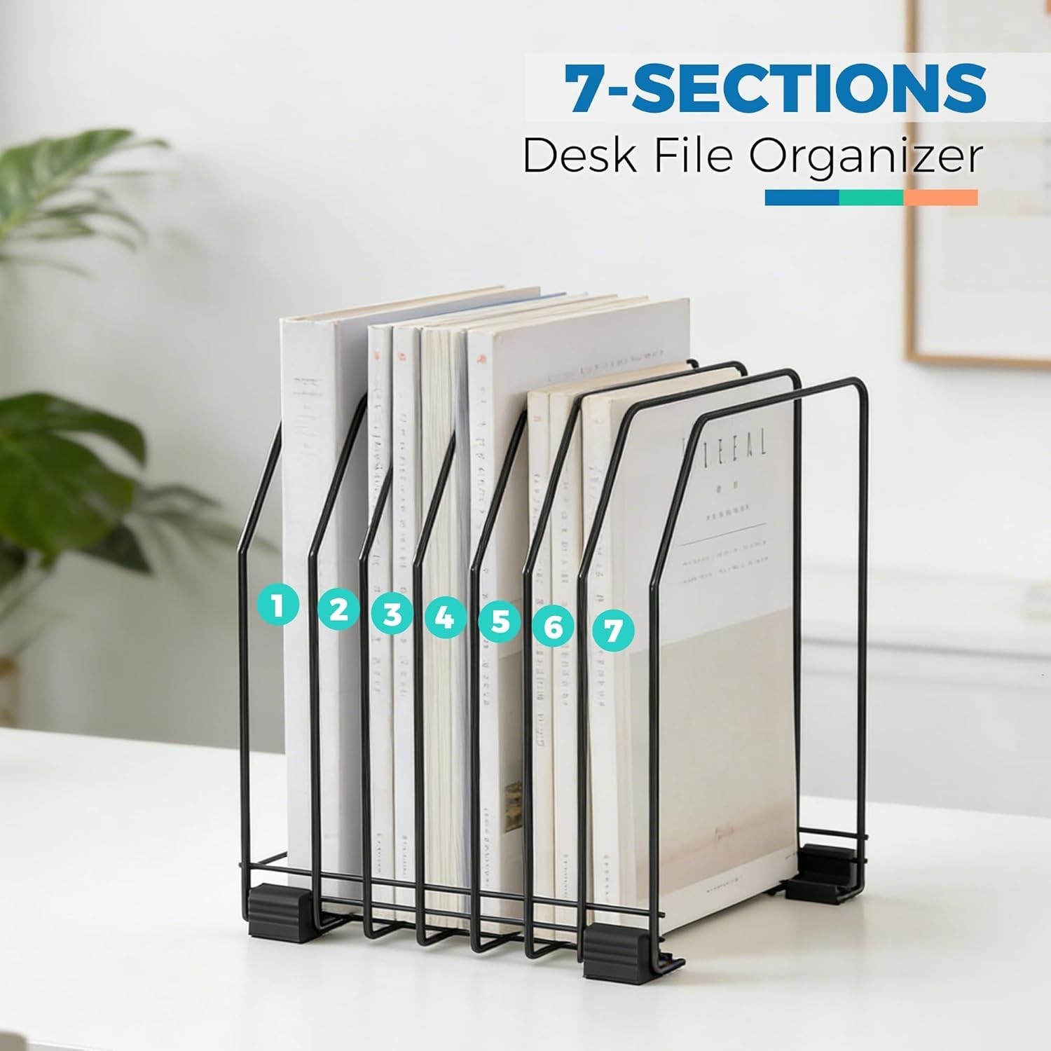 Space-Saving Vertical File Holder – 7 Compartments for Office and Home