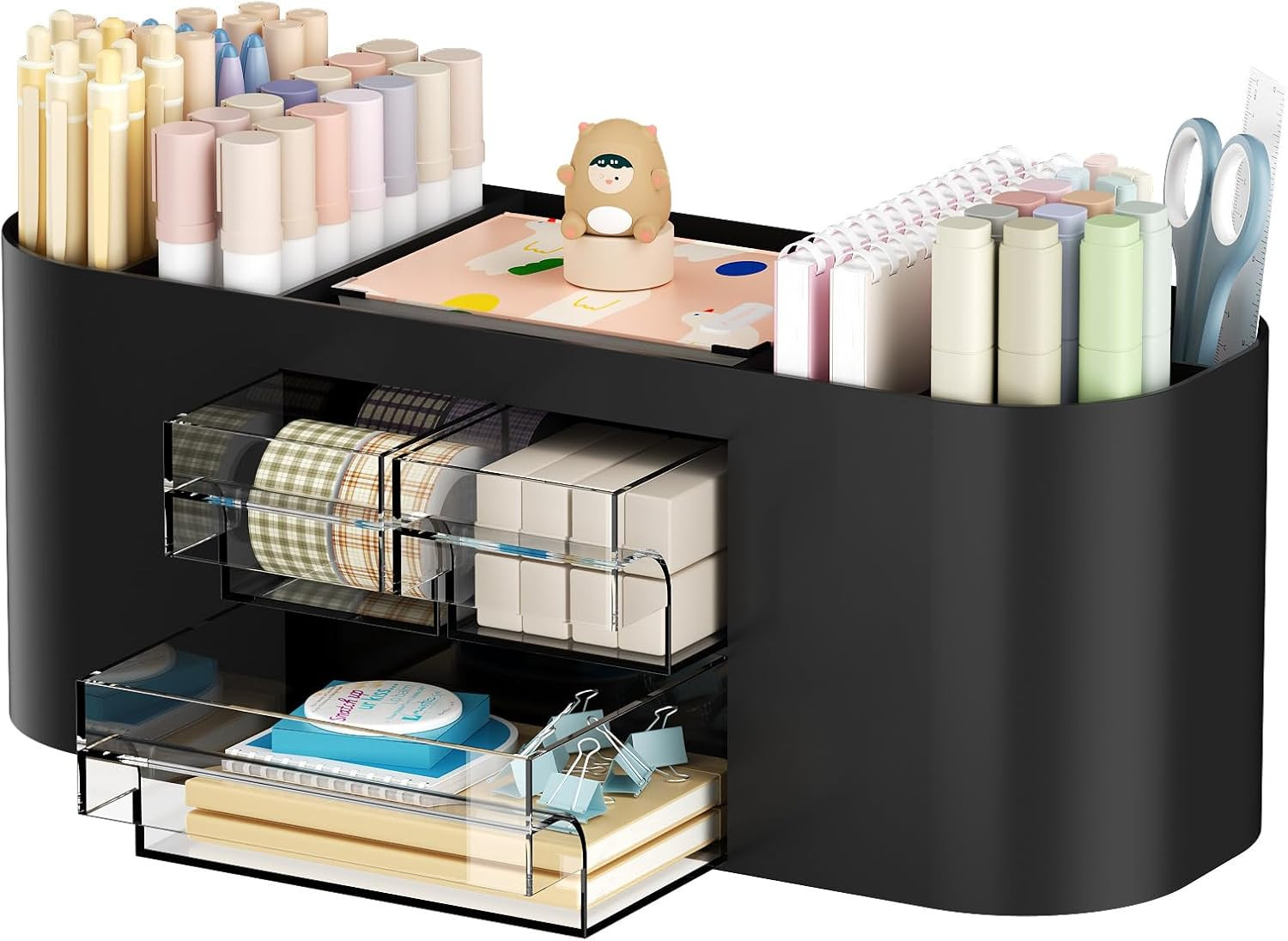 Desk Organizer Pen Holder with 3 Drawers, Multi-Functional Pencil Holder,Desk Or