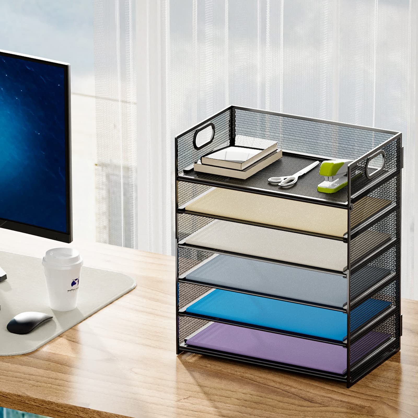 Marbrasse 6 Tier Paper Organizer Letter 12.6″ x 9.1″ x 13.4″, 6 – Black