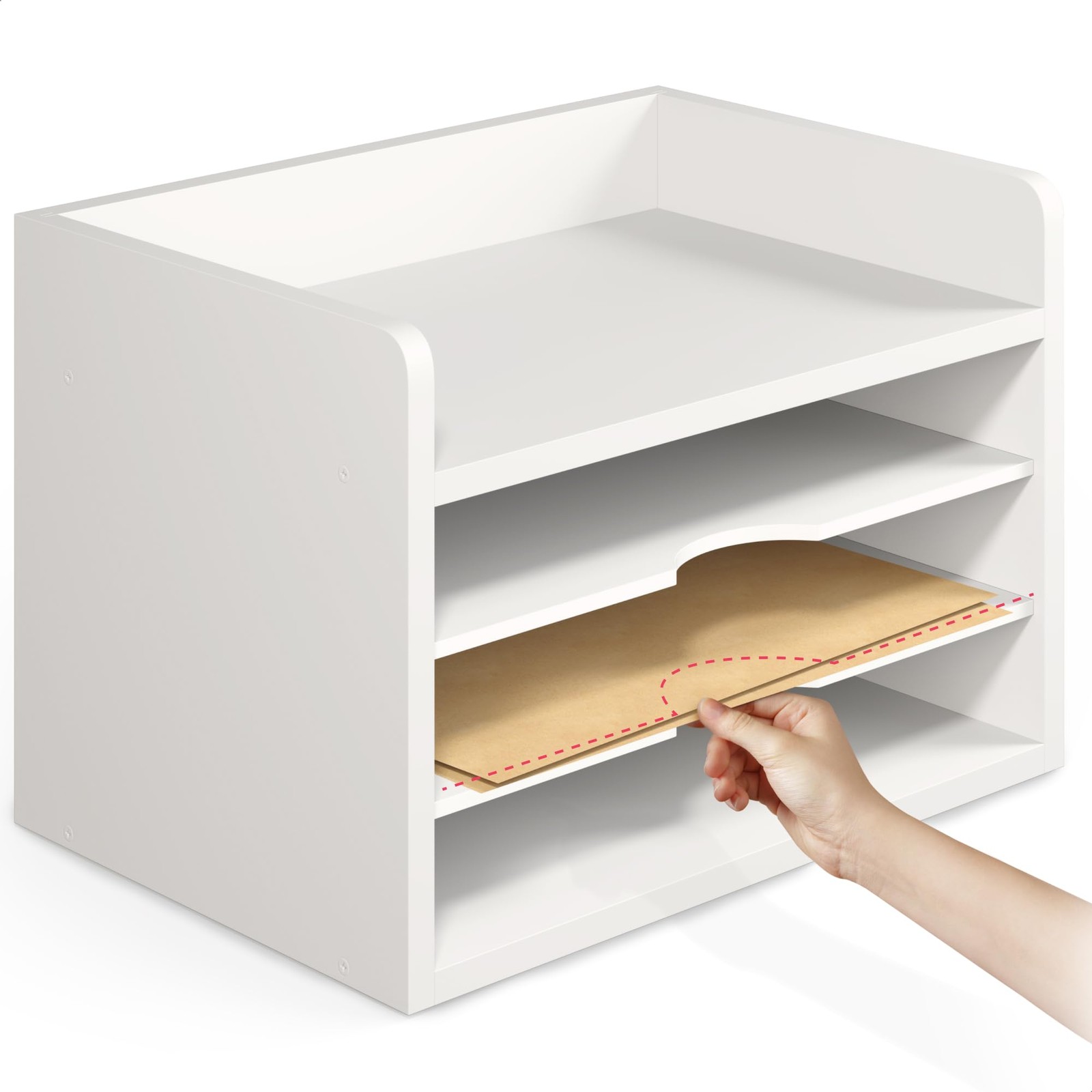 File Organizer, 4-Tier Office Desk Organizer, Open Top Wood Organizer for Cla…