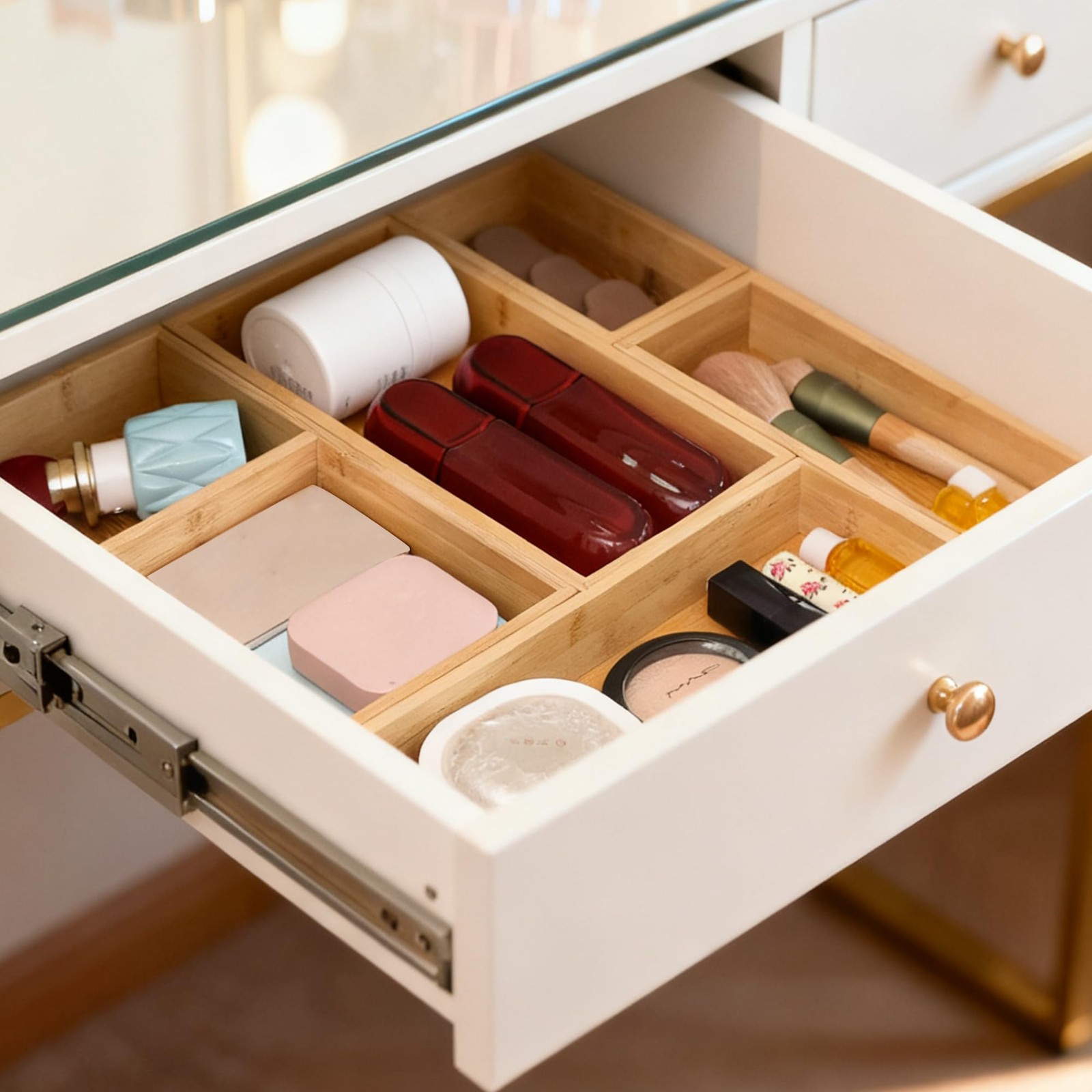 Drawer Organizers Set, 3PCS Multi-Use Wood Storage Organizers, Desk Drawer Tr…