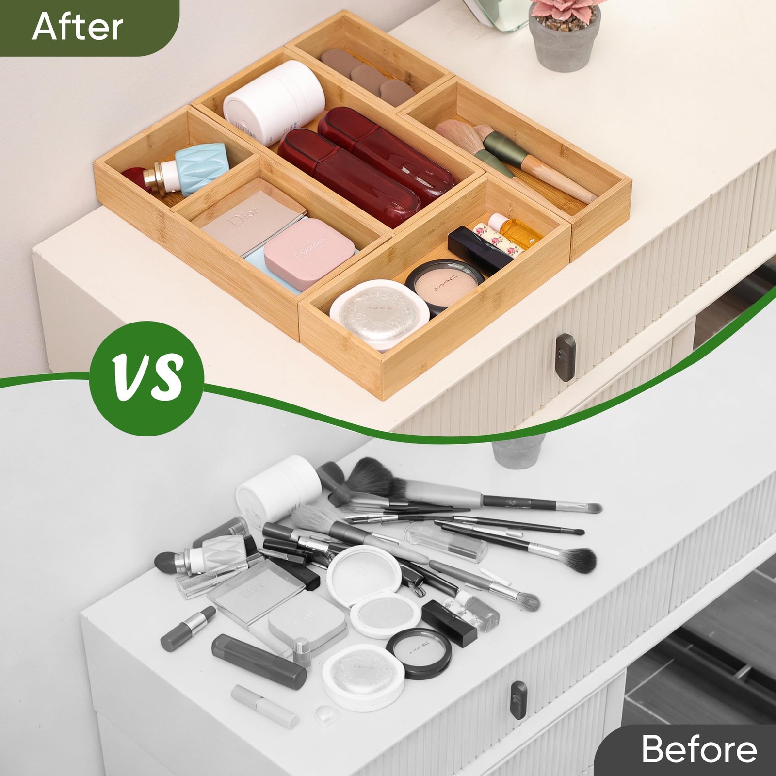 Drawer Organizers Set, 3PCS Multi-Use Wood Storage Organizers, Desk Drawer Tr…