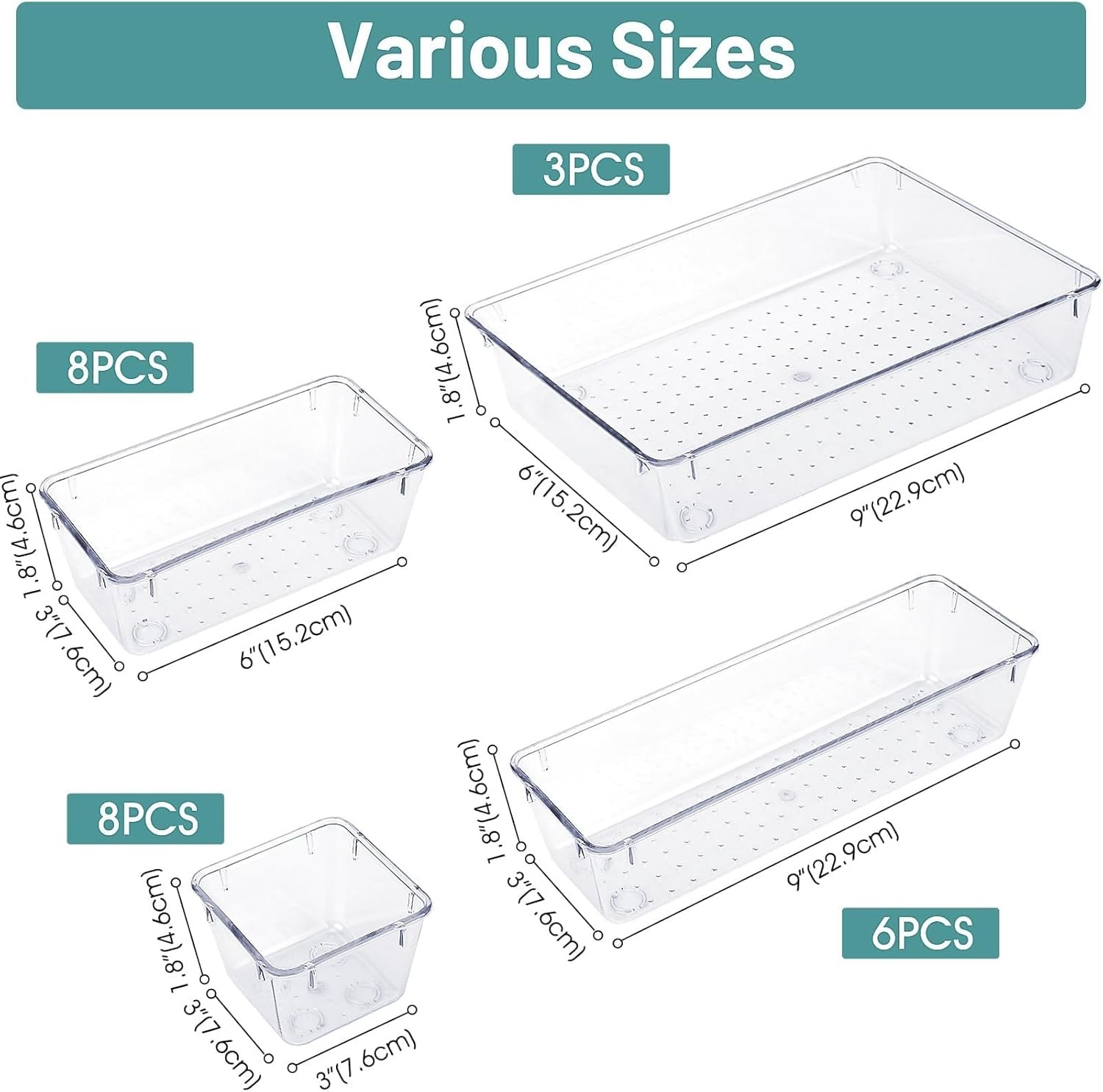 25PCS Clear Drawer Organizer Set | 4 Sizes Plastic Storage Bins for Makeup Jewel