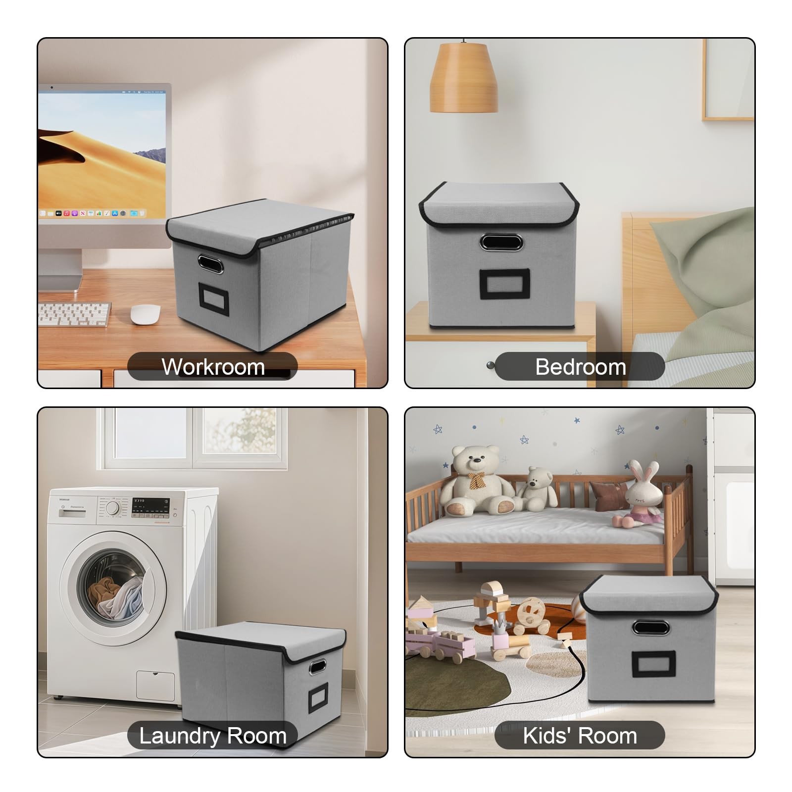 Tcbelosion File Storage Box with Lid, 15.55×12.87×10.43 Inches, Foldable Grey