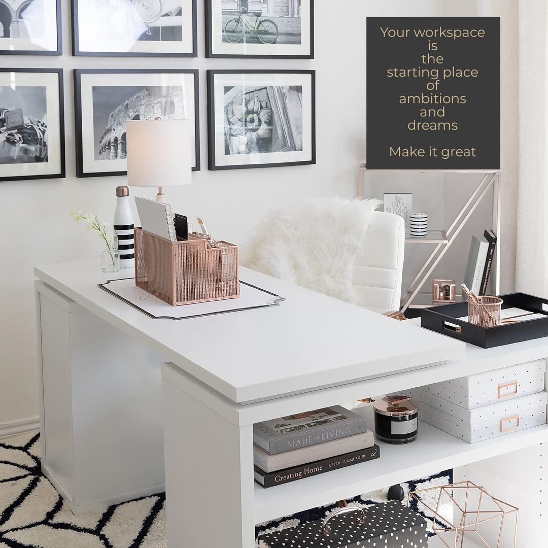 BLU MONACO | Rose Gold Desk Organizer with Sticky Note & File
