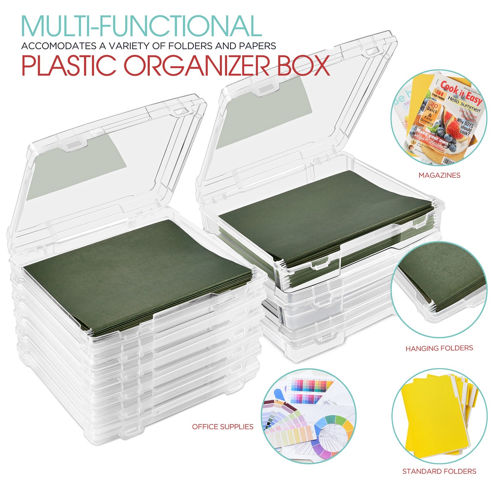 Sorbus 9-Piece Variety Pack Hanging File Organizer Bins – Thick and Thin Trays