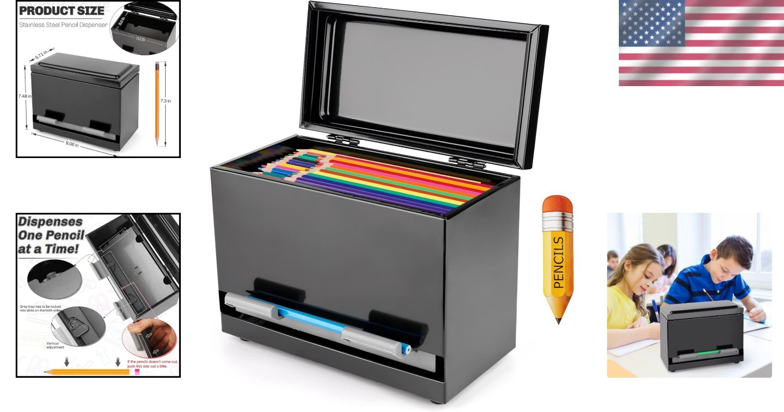 Adjustable Stainless Steel Pencil Dispenser – Ideal for Classrooms & Restaurants