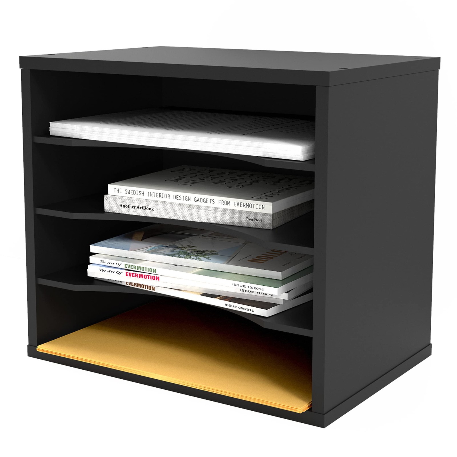 Ballucci 4~Tier Stackable Paper Tray Organizer for Desk, Black