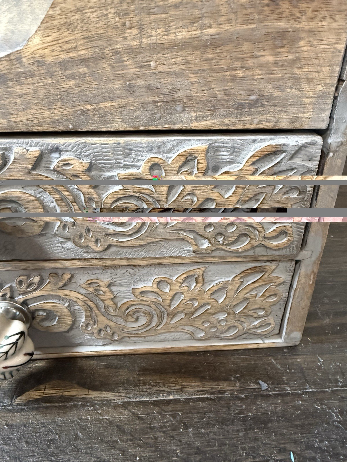 Rustic Wooden Desktop Or Vanity Organizer Scroll Inlay Wood Design 2 Drawer