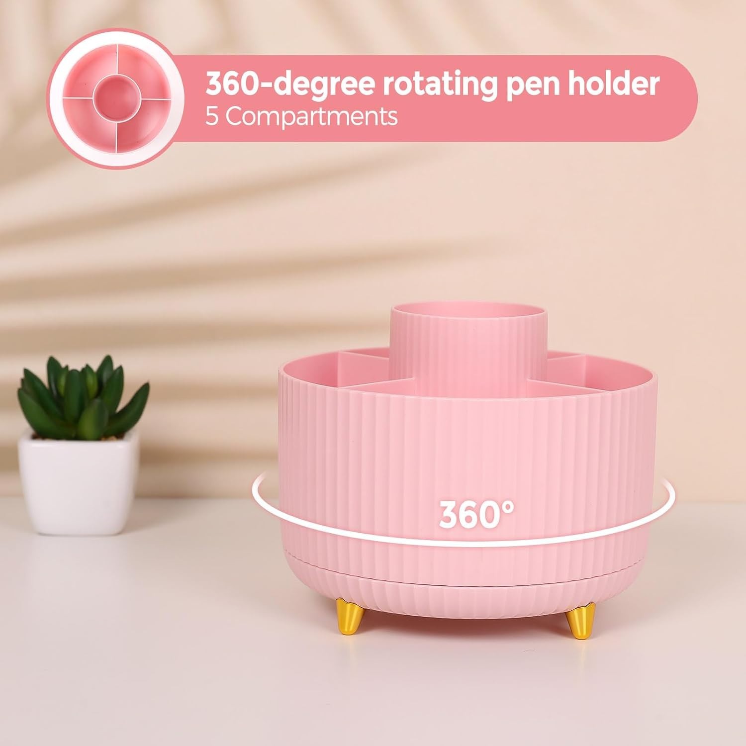 Versatile 10-Pc Pink Office Supplies: Stylish Rotating Holder, Stapler & More