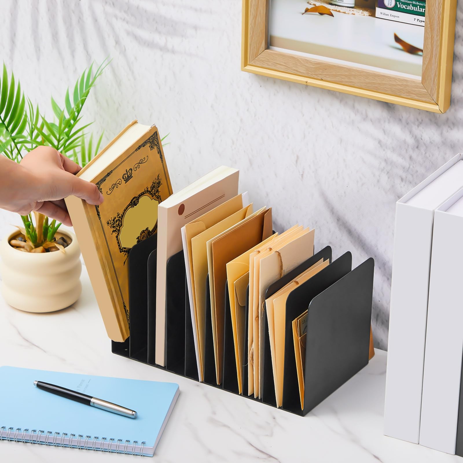 10.63×5.79×5.41 Inch Metal Desk File Organizer 10 Compartments File Sorter