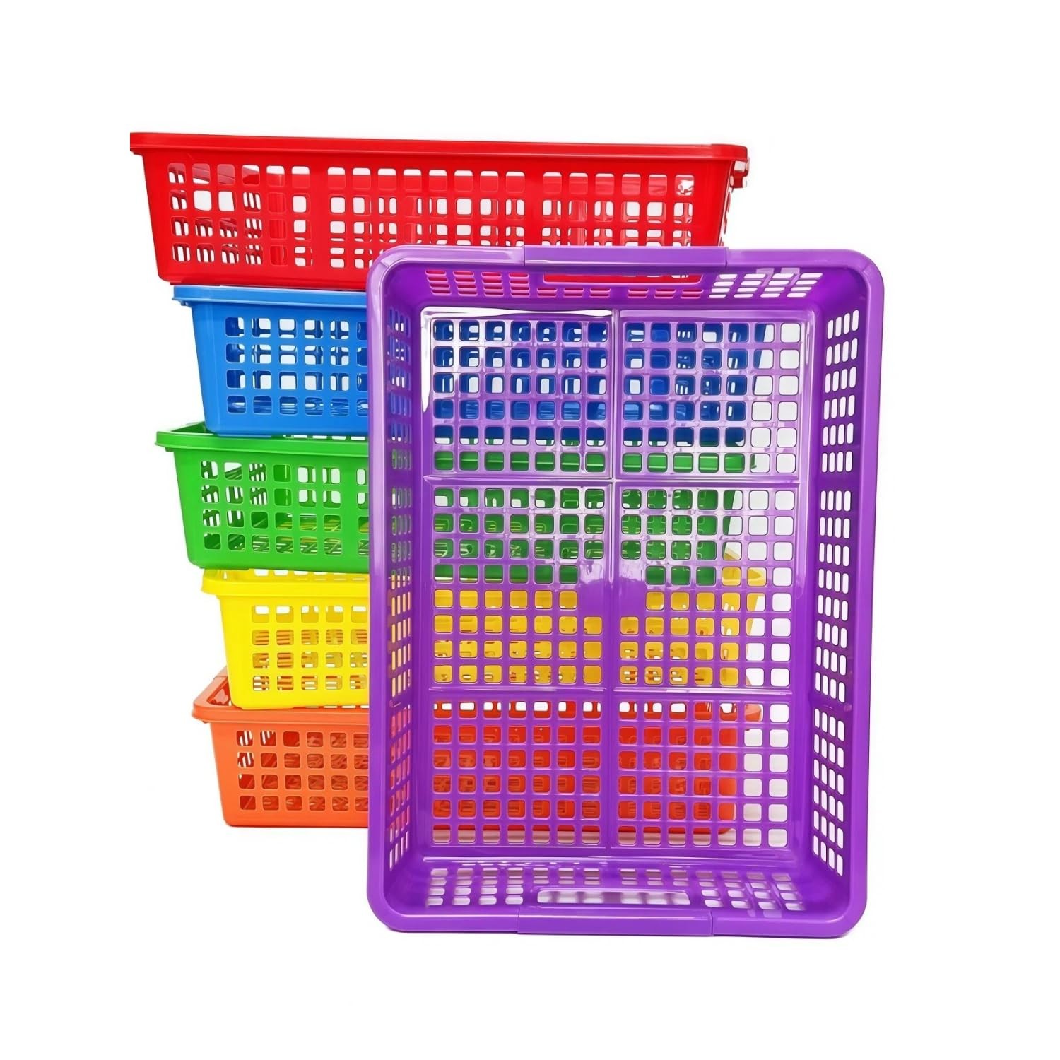 6 Pack Plastic Turn in Paper Trays for 13.58 x 10 x 3.14 inches, Rainbow