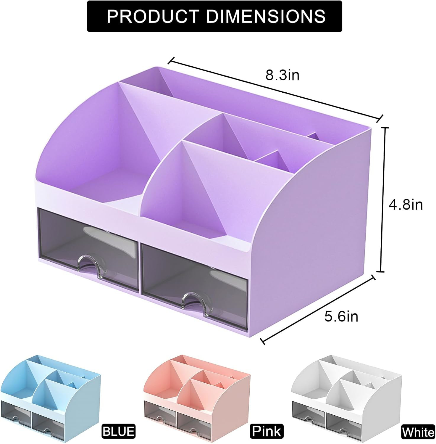 Purple Desk Organizer with 6 Compartments and 2 Drawers for Office Supplies