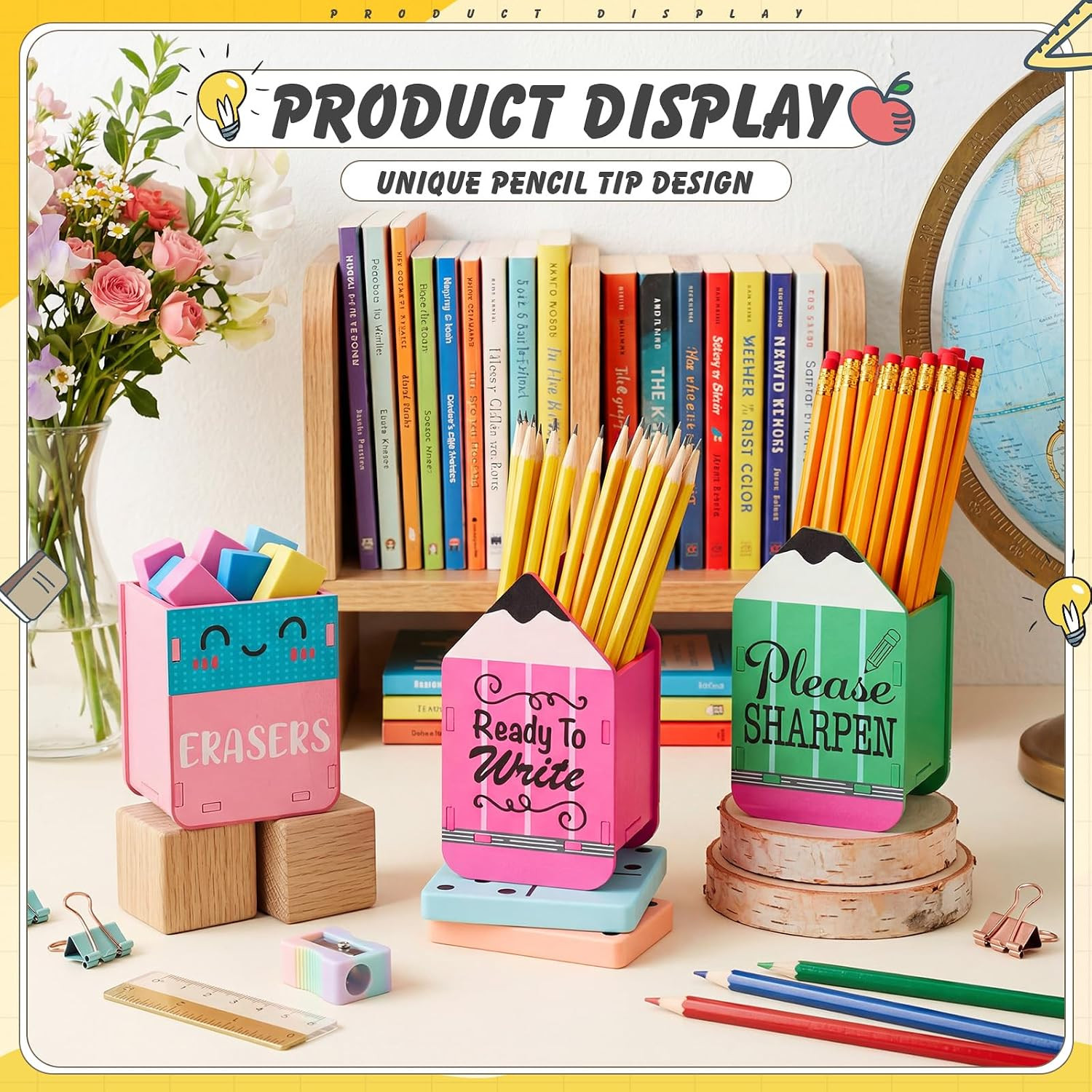 3 Pcs Sharp and Dull Pencil Holder Eraser Buckets Wooden Shaped Dispenser for Ba