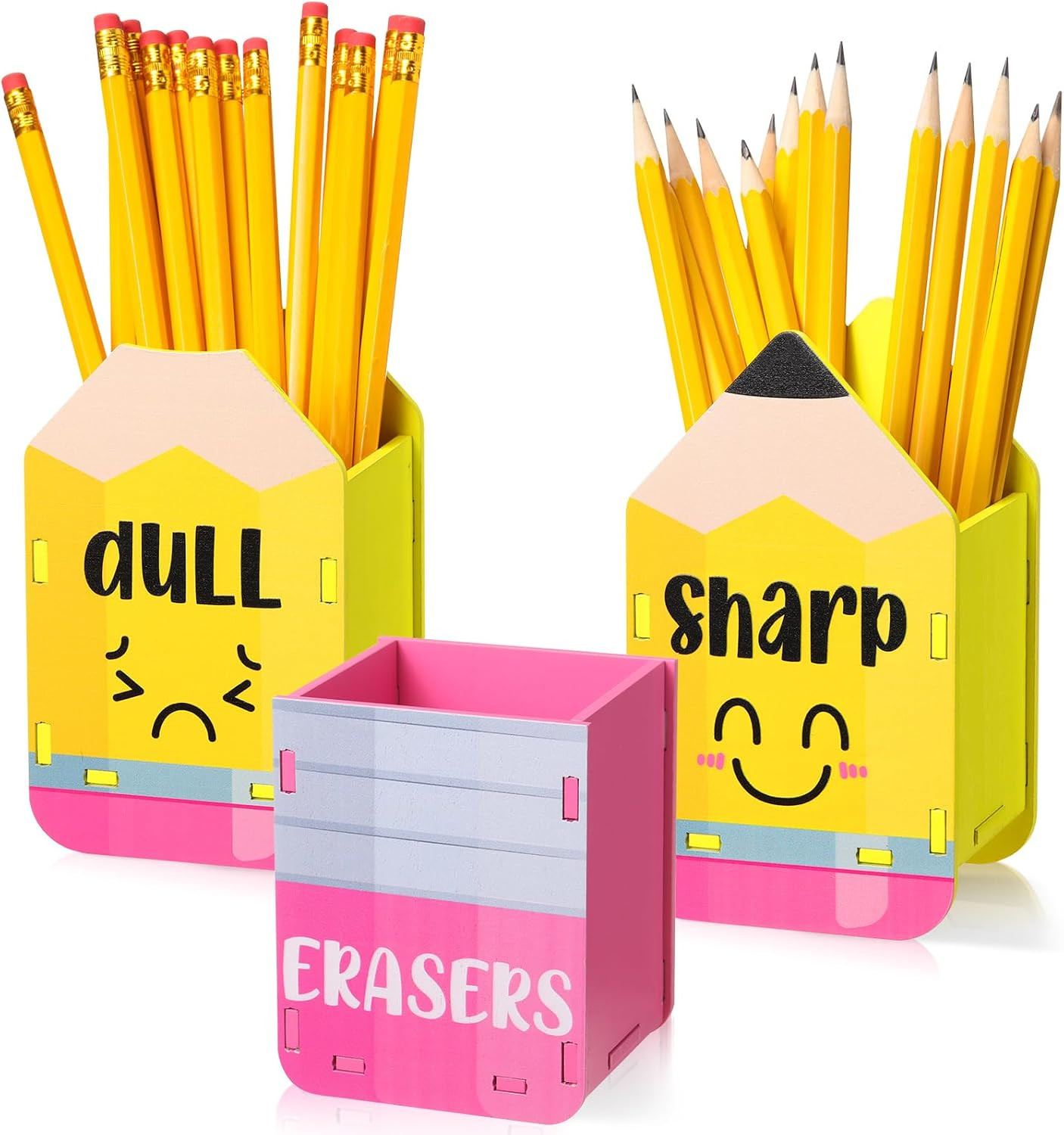 3 Pcs Sharp and Dull Pencil Holder Eraser Buckets Wooden Shaped Dispenser for Ba