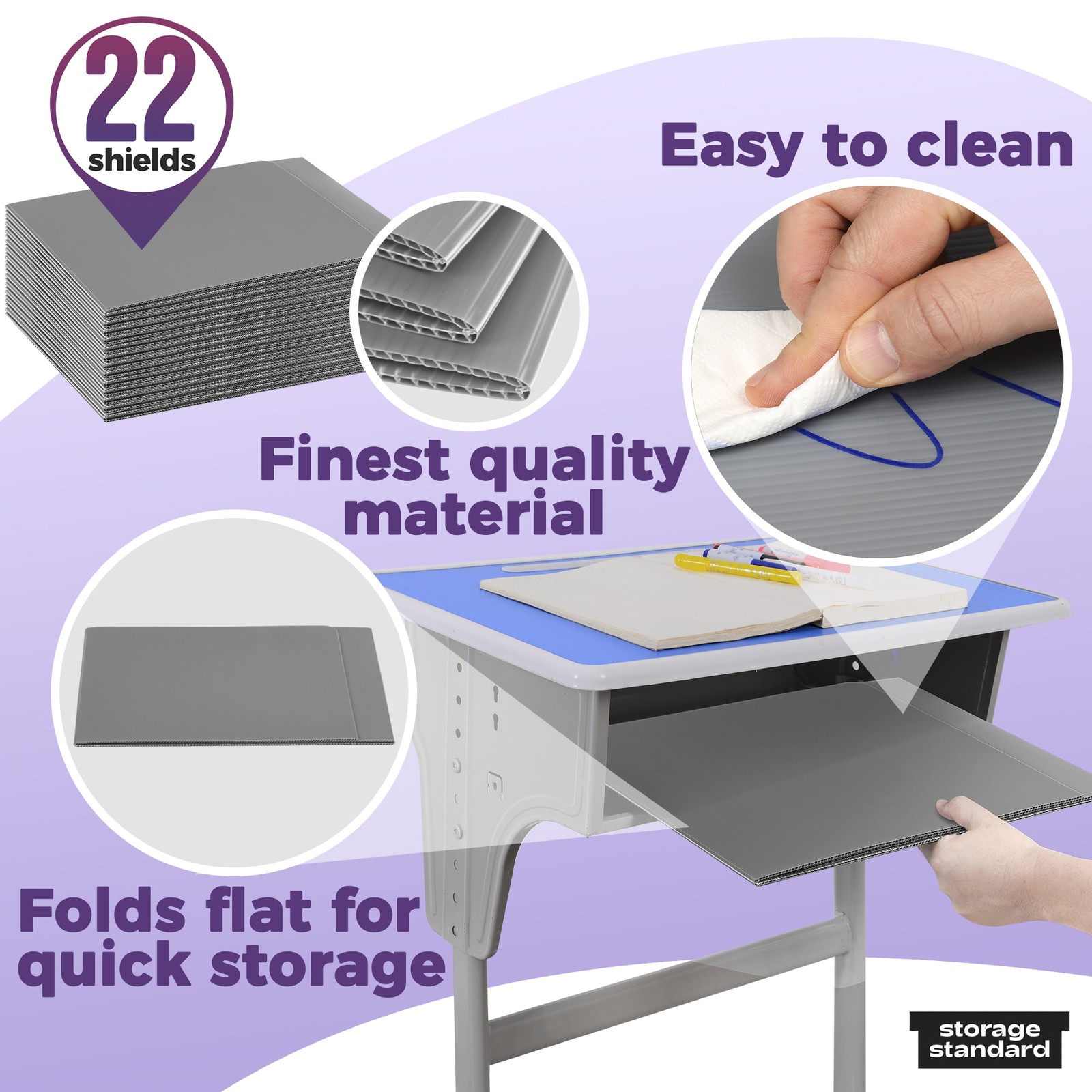 22-Pack Desk Dividers for Students – Waterproof & Durable Plastic Divider, Grey