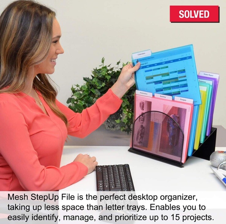 5-Slot Inclined Wire Mesh Desktop Organizer StepUp File Desk Rack W/ PocketFiles