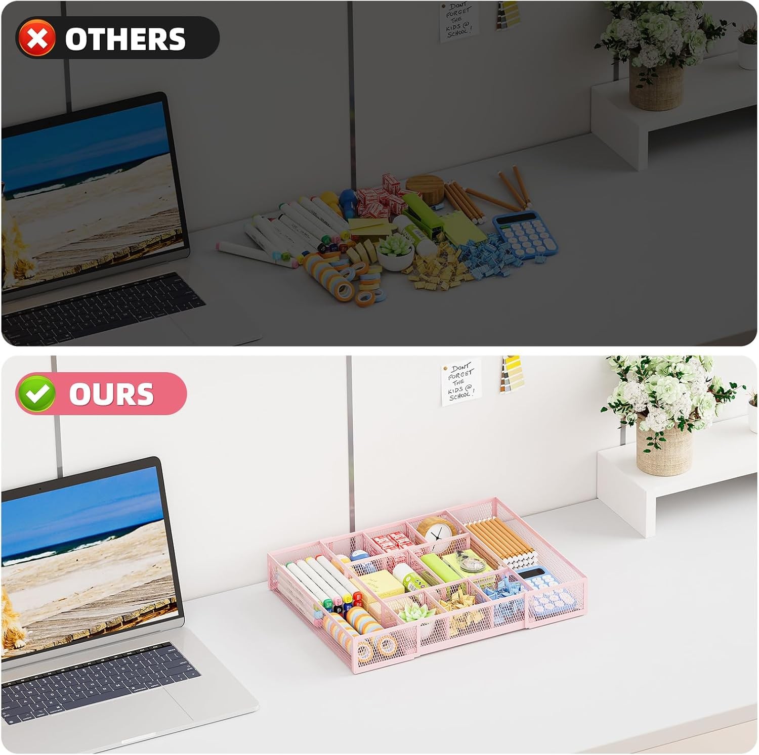 Expandable Desk Drawer Organizer,Mesh Tray w/ 10 Adjustable Compartment Organize