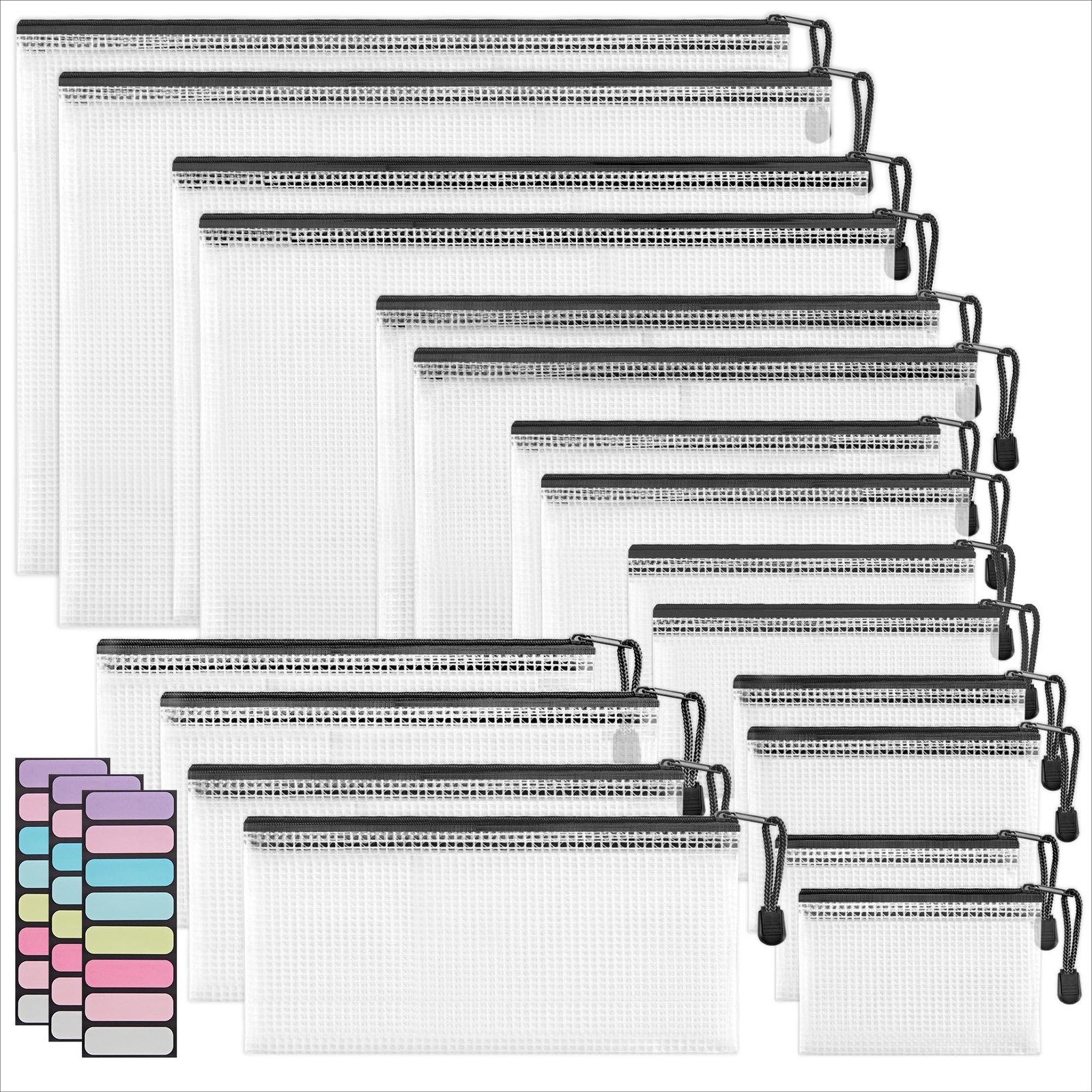 18 Pack 8 Sizes Mesh Pouch, Waterproof Zipper File Bags Document Multipurpose…