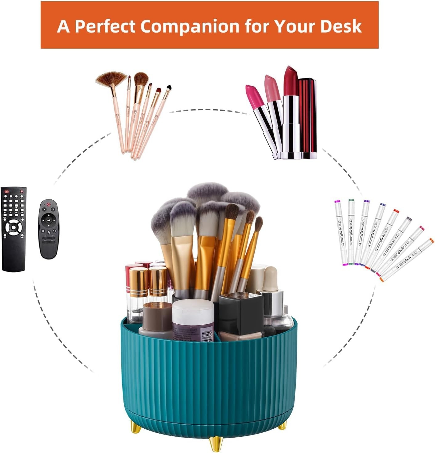 Versatile Green Desk Organizer with Smooth 360 Rotation – 5 Compartment Caddy