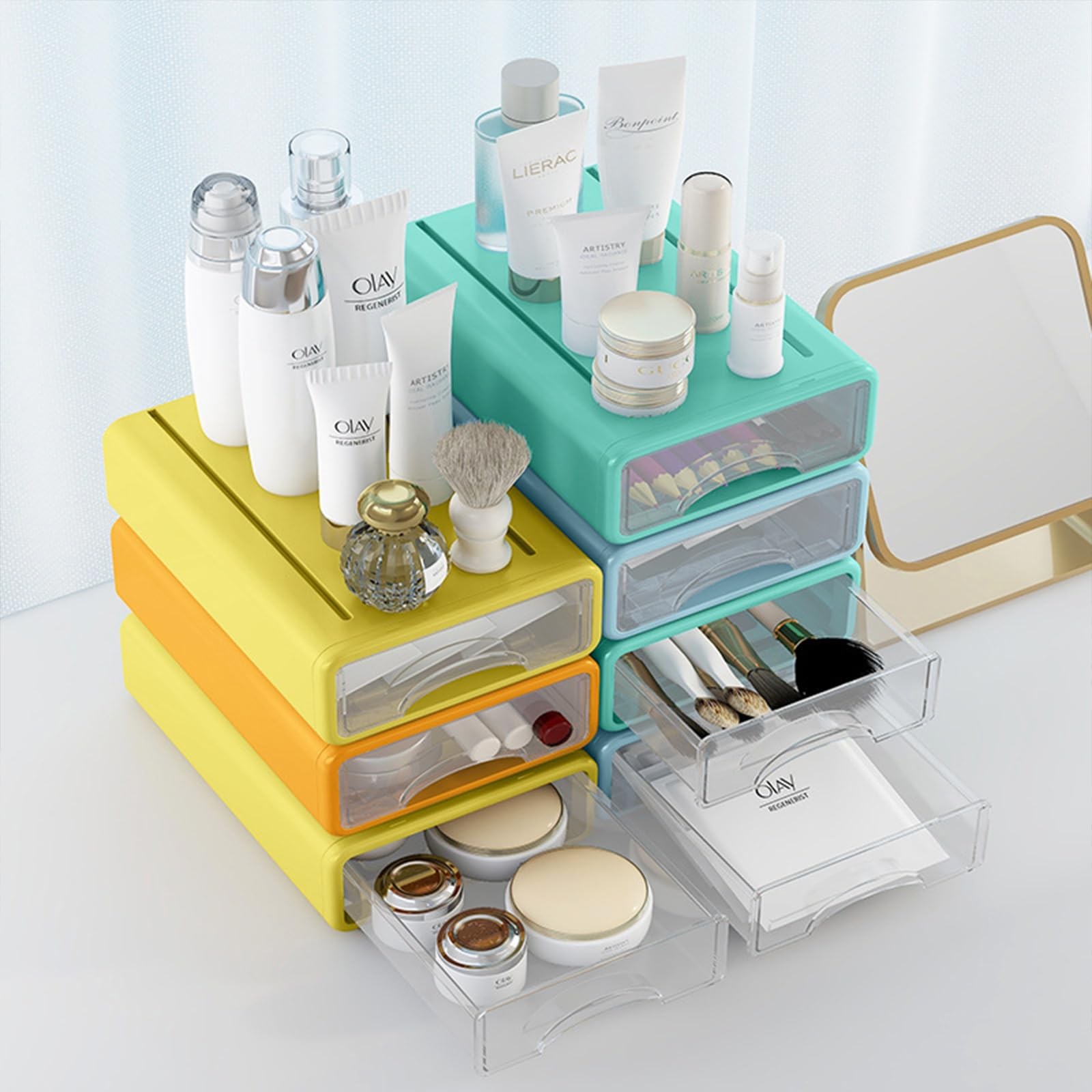 Desk Organizer with Drawers, Stackable Storage Drawers with Compartments Desk…