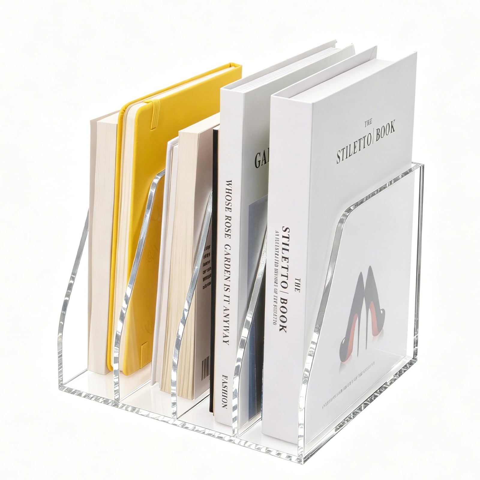 Lovemolly Acrylic Magazine File Holder – 4-Slot Clear B5, 4 Sections,